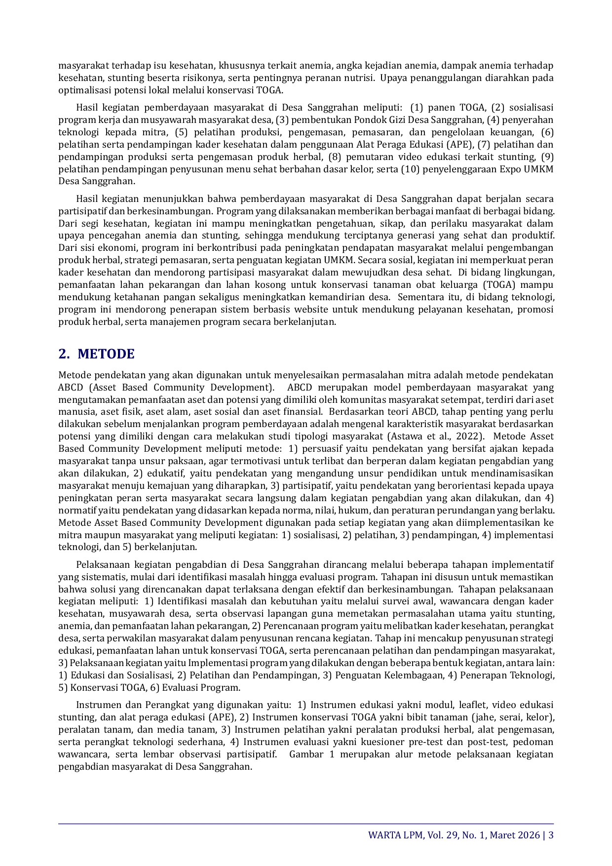 JURIS Community Based Intervention Using Integrated Toga from Cultivation to Processed Products for the Prevention of Stunting in Toddlers in Sanggrahan Village