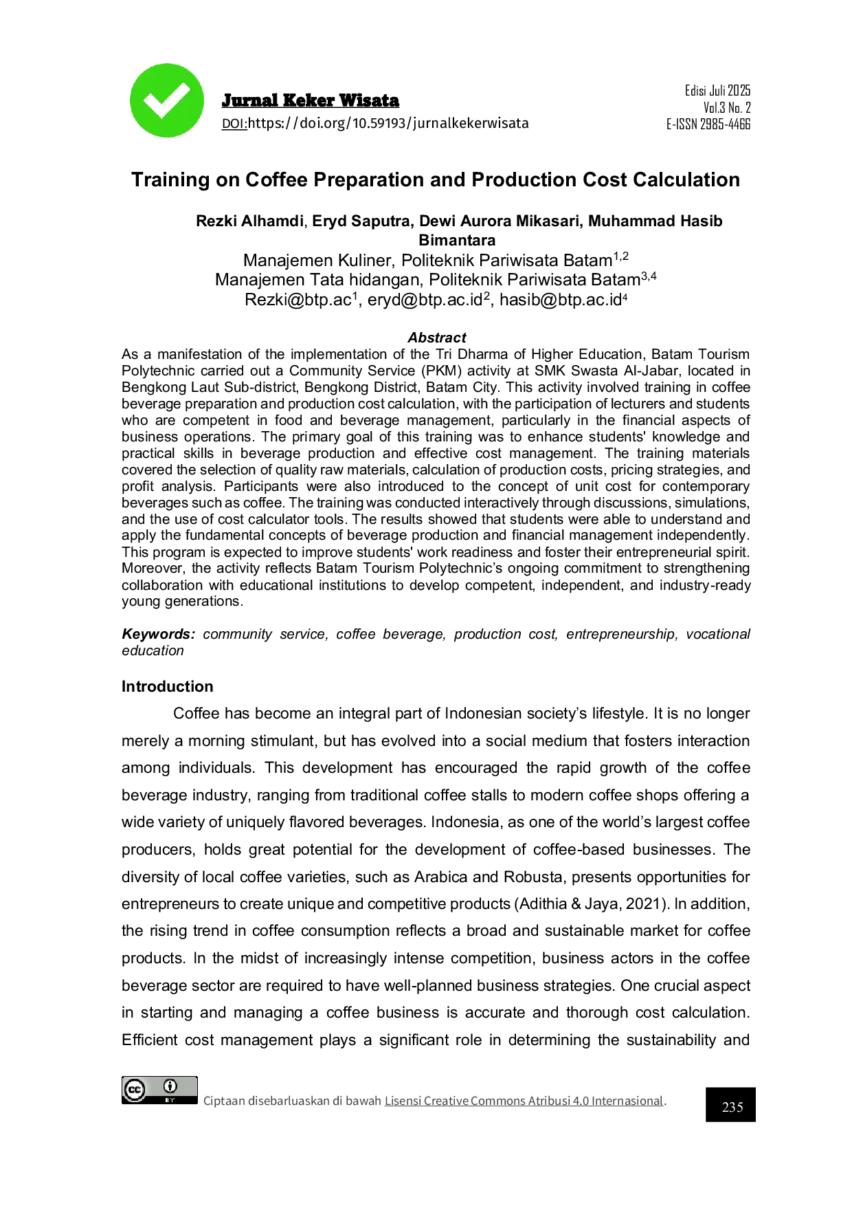 JURIS Training on Coffee Preparation and Production Cost Calculation