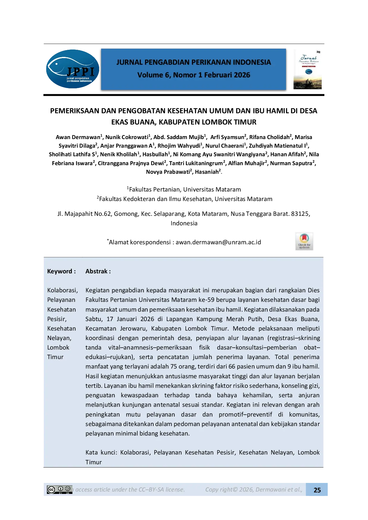 JURIS Pemeriksaan Dan Pengobatan Kesehatan Umum Dan Ibu Hamil Di Desa Ekas Buana Kabupaten Lombok Timur