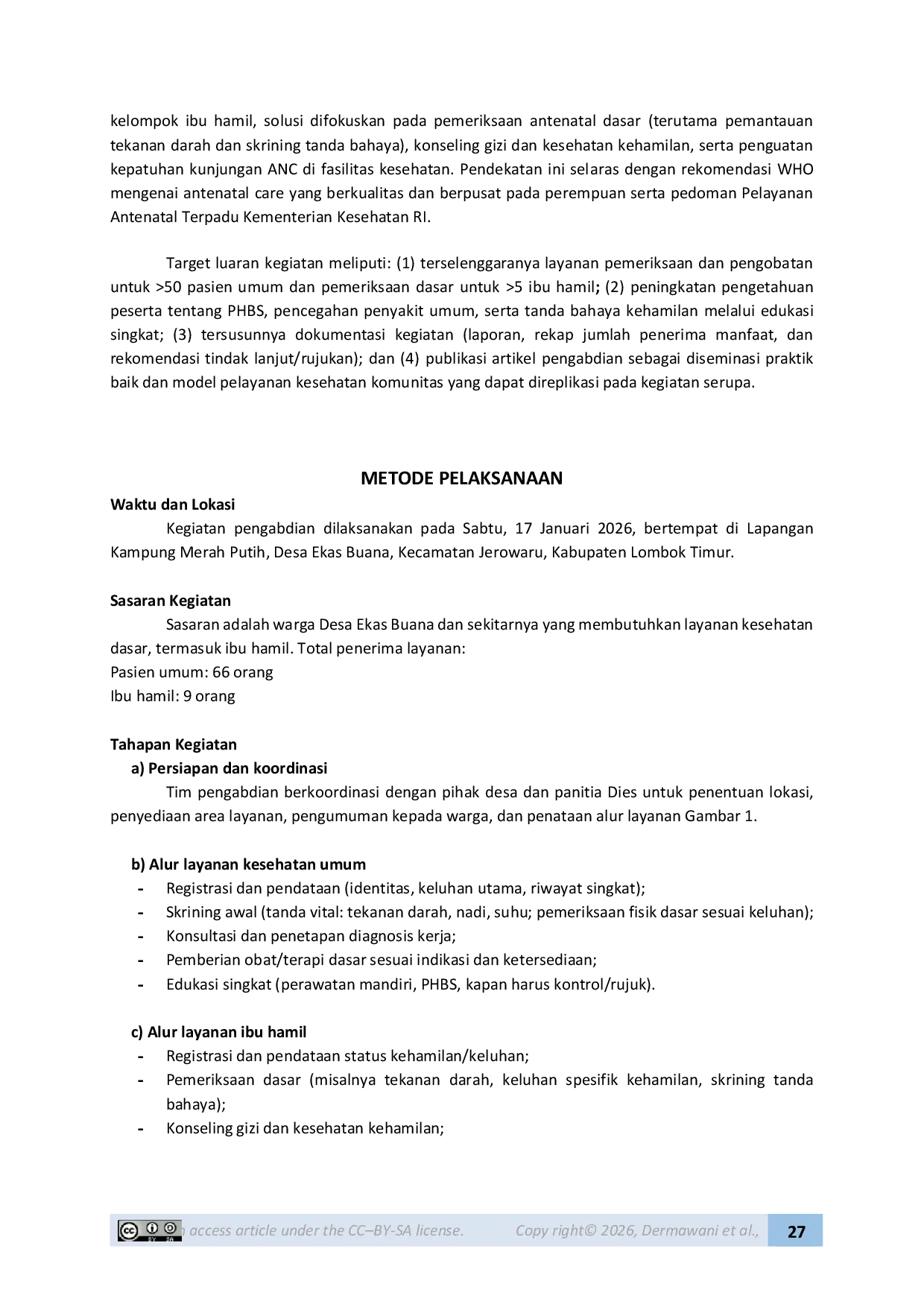 JURIS Pemeriksaan Dan Pengobatan Kesehatan Umum Dan Ibu Hamil Di Desa Ekas Buana Kabupaten Lombok Timur