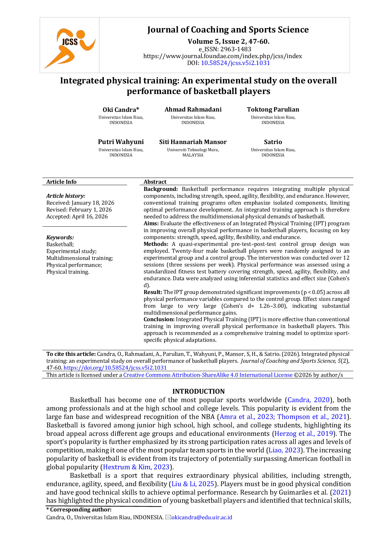 JURIS Integrated Physical Training An Experimental Study on the Overall Performance of Basketball Players