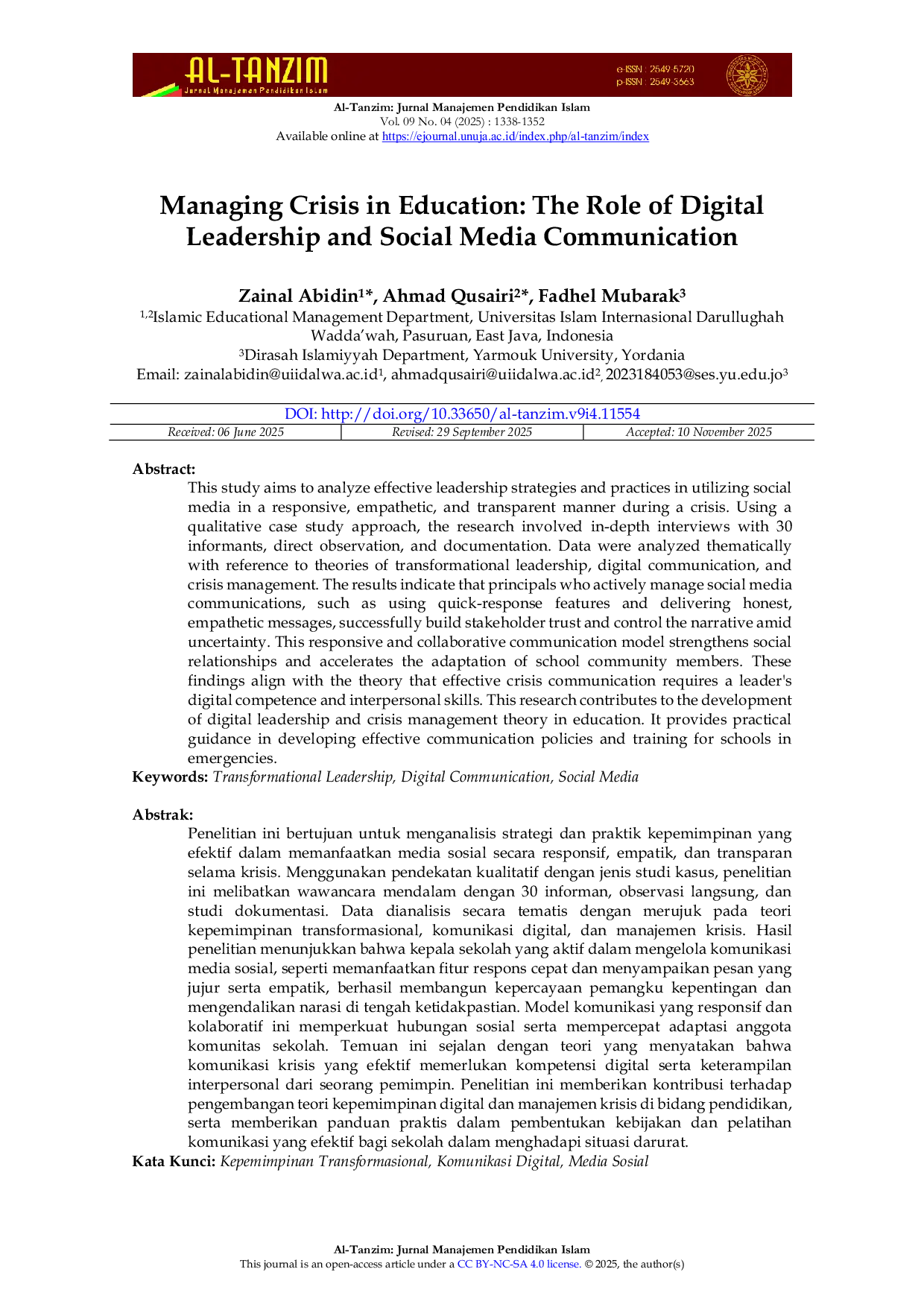 JURIS Managing Crisis in Education The Role of Digital Leadership and Social Media Communication