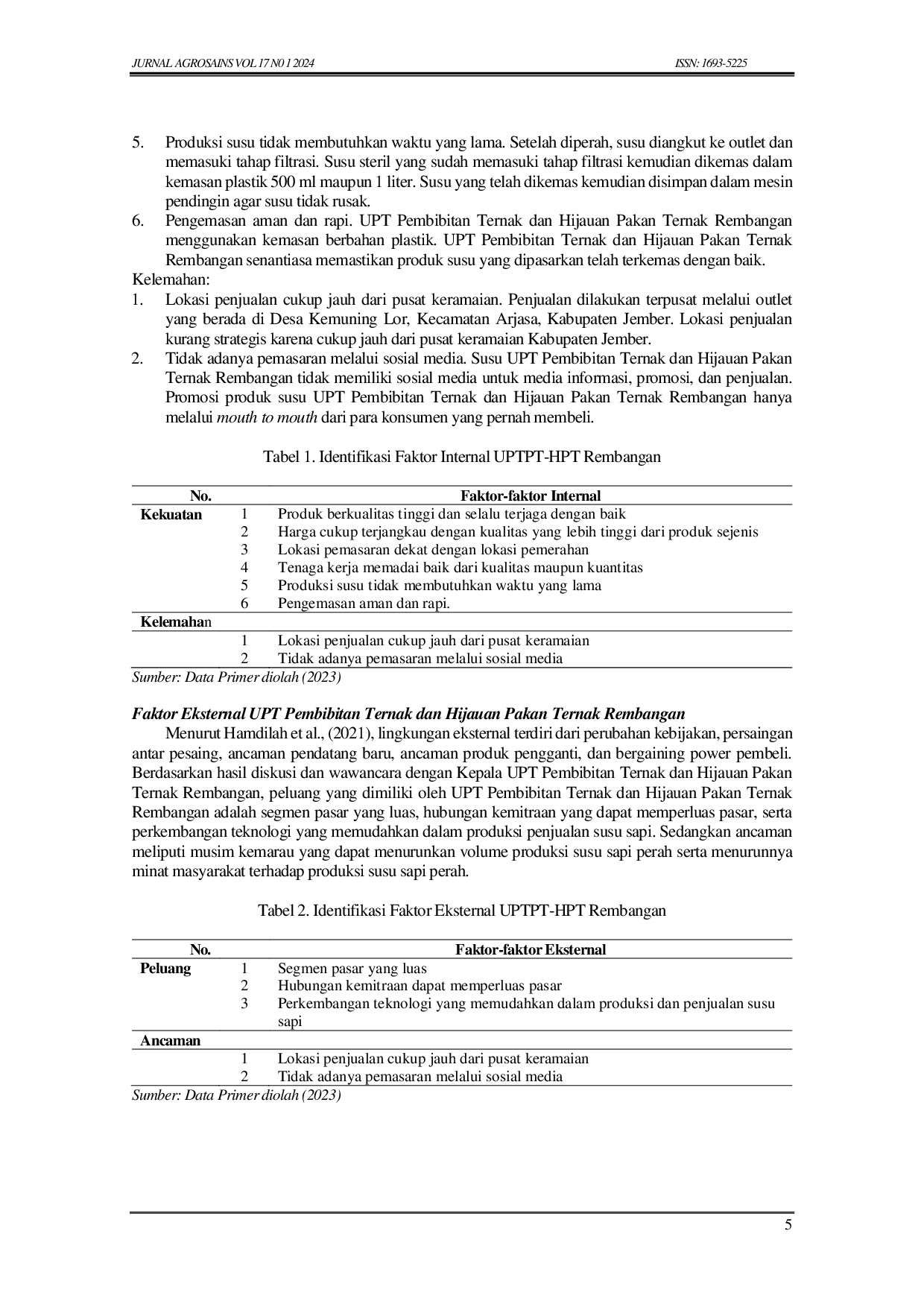 JURIS Pengembangan Usaha Susu Sapi Perah Studi Kasus UPT Pembibitan Ternak dan Hijauan Pakan Ternak Rembangan Jember