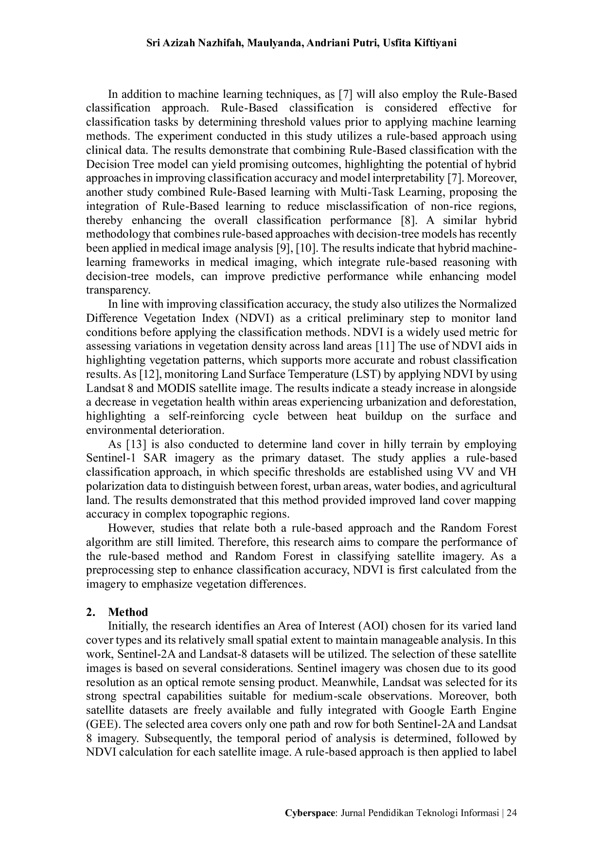 JURIS Comparative Evaluation of NDVI Based Vegetation Classification Using Rule Based Thresholding and Random Forest Models