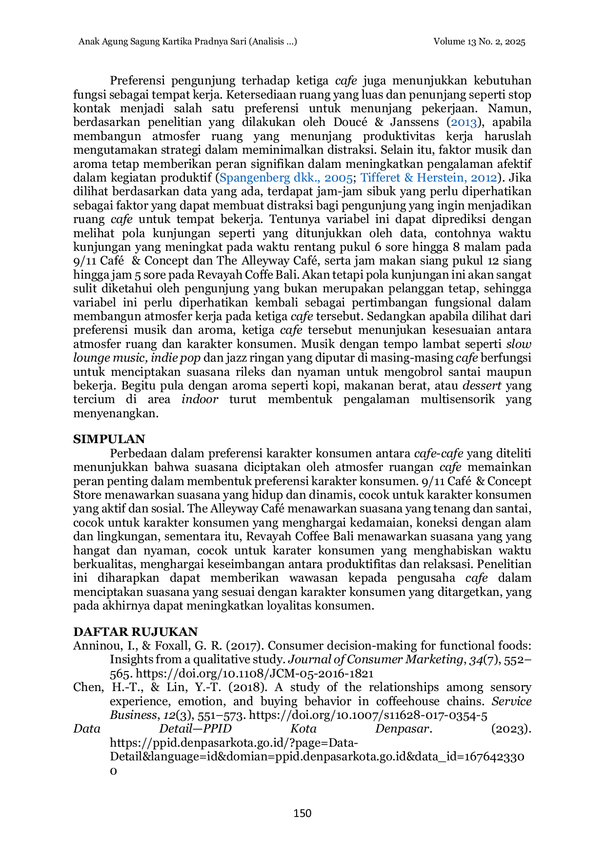 JURIS Analisis Kesesuaian Atmosfer Ruangan Dengan Karakter Konsumen Di Caf Kota Denpasar