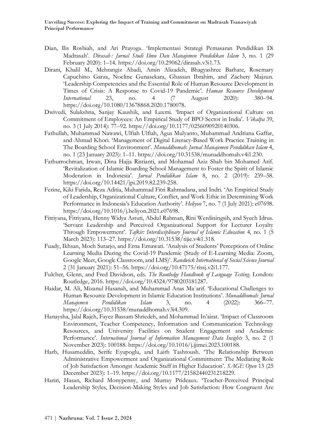 JURIS Unveiling Success Exploring the Impact of Training and Commitment on Madrasah Tsanawiyah Principal Performance