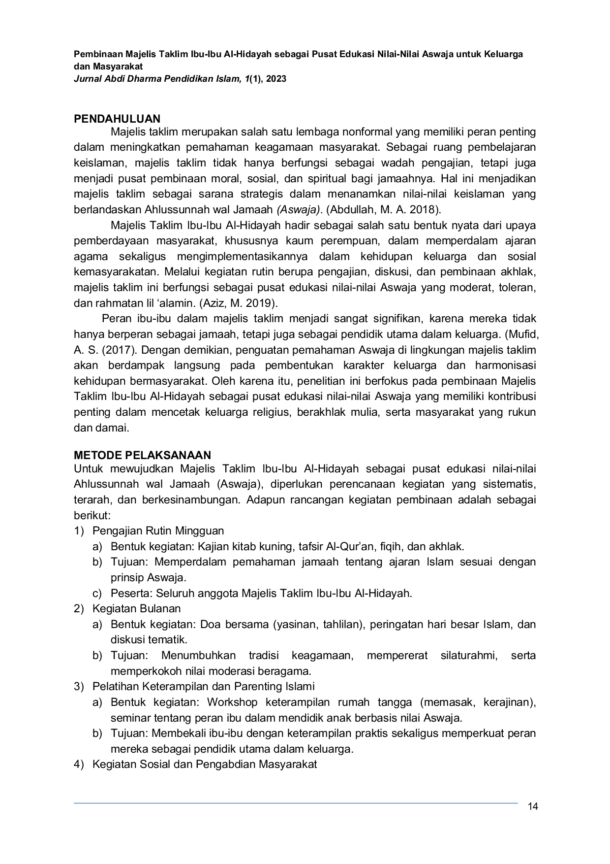 JURIS Empowering the Al Hidayah Women s Majelis Taklim as a Center for Aswaja Based Education for Families and Communities