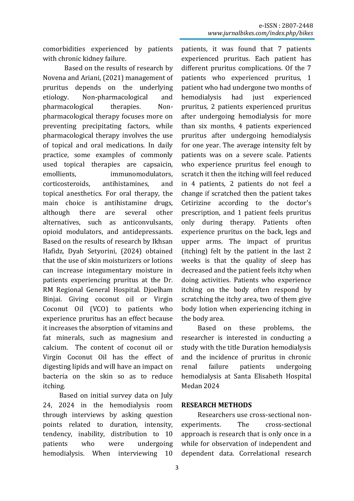 JURIS Duration Of Hemodialysis With Incidence Of Pruritus In The Hospital Santa Elisabeth Medan In 2024
