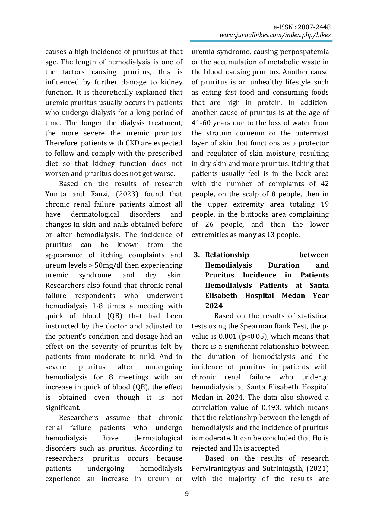 JURIS Duration Of Hemodialysis With Incidence Of Pruritus In The Hospital Santa Elisabeth Medan In 2024