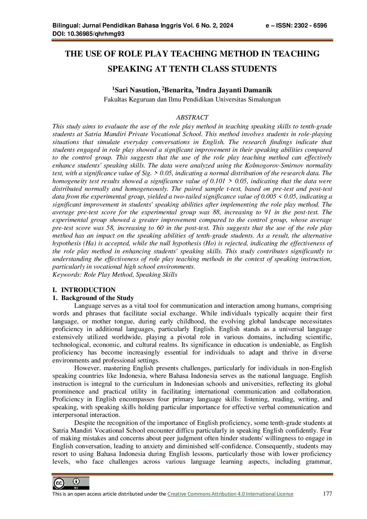 JURIS The Use Of Role Play Teaching Method In Teaching Speaking At Tenth Class Students