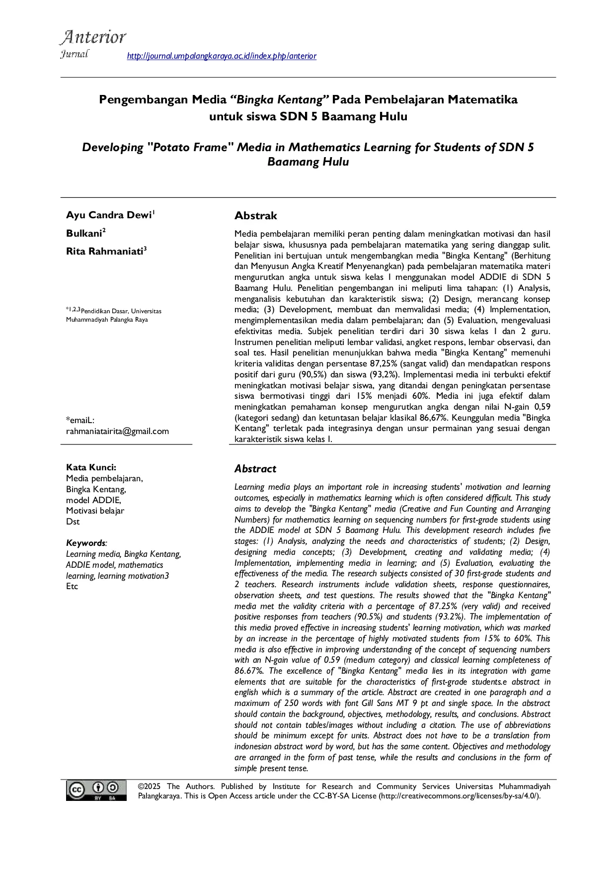 JURIS Pengembangan Media Bingka Kentang pada Pembelajaran Matematika untuk Siswa SDN 5 Baamang Hulu