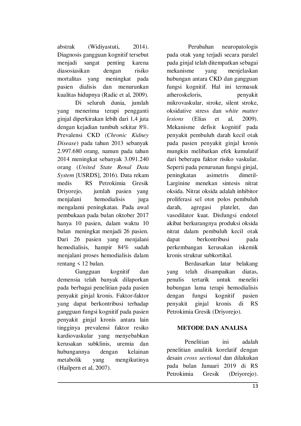 JURIS LAMA TERAPI HEMODIALISIS DENGAN FUNGSI KOGNITIF PASIEN PENYAKIT GINJAL KRONIS