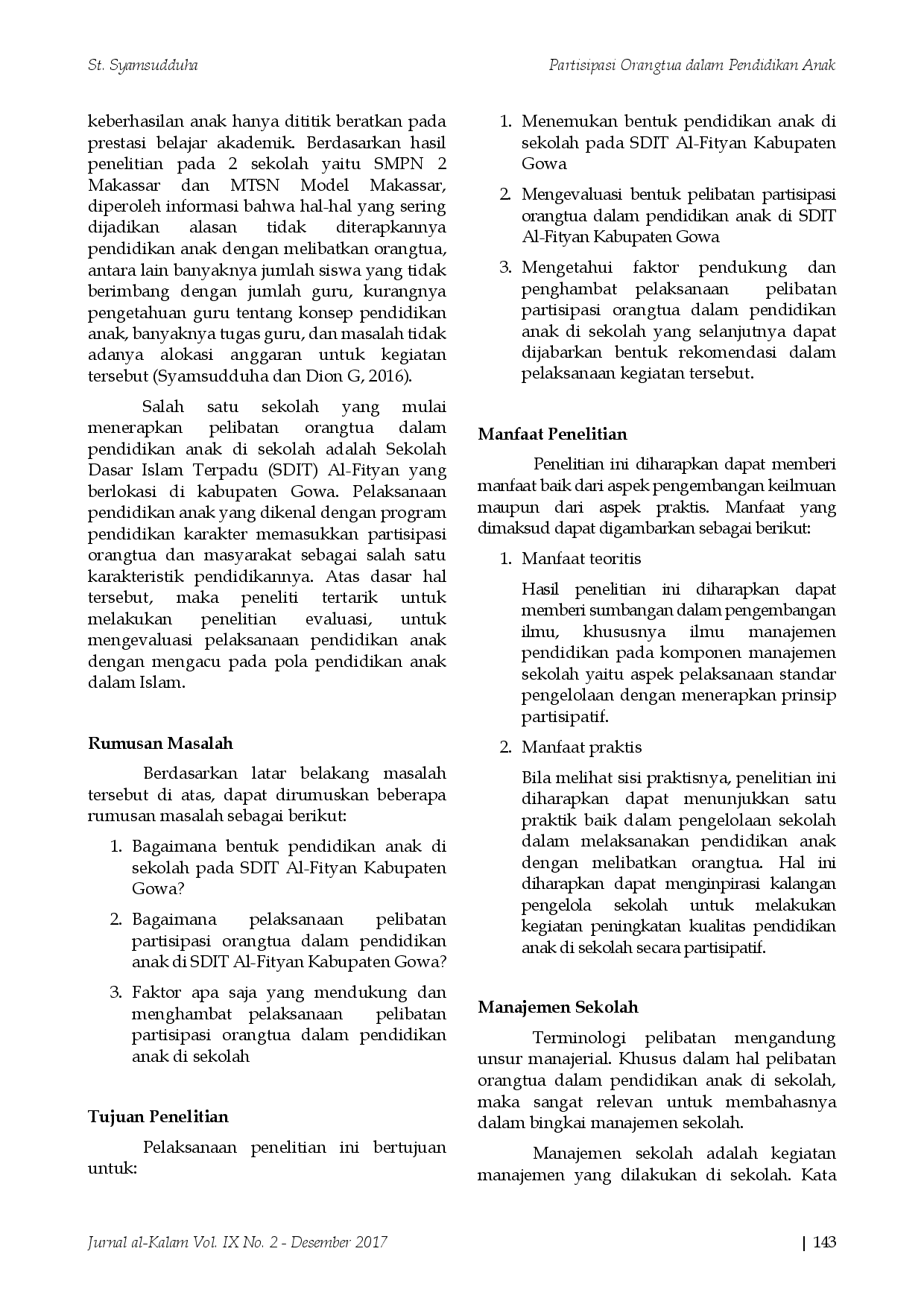 juris Partisipasi Orangtua dalam Pendidikan Anak di Sekolah pada SDIT Al Fityan Kabupaten Gowa