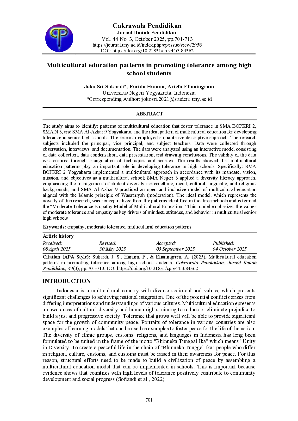 juris Multicultural education patterns in promoting tolerance among high school students