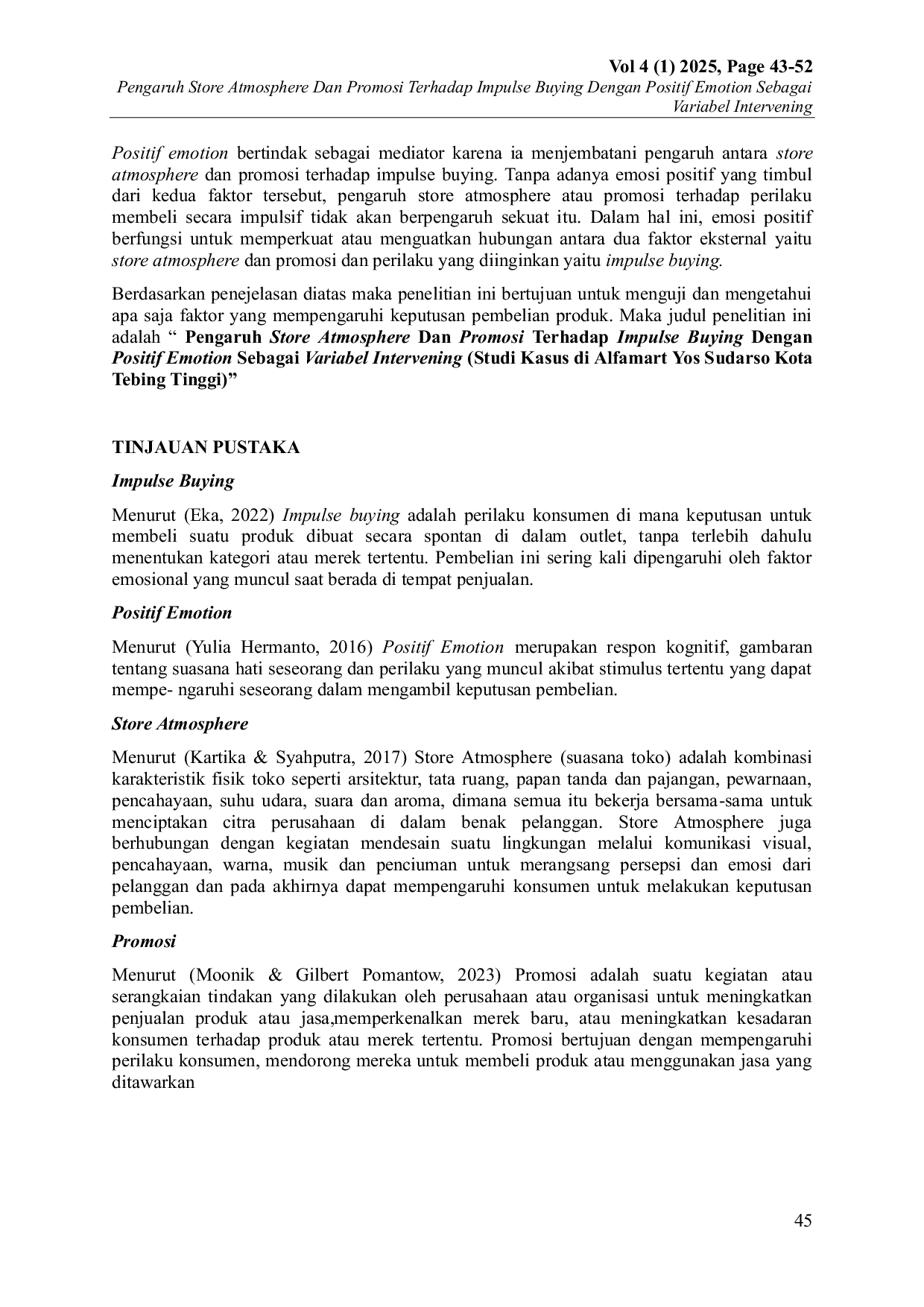 JURIS Pengaruh Store Atmosphere Dan Promosi Terhadap Impulse Buying Dengan Positif Emotion Sebagai Variabel Intervening