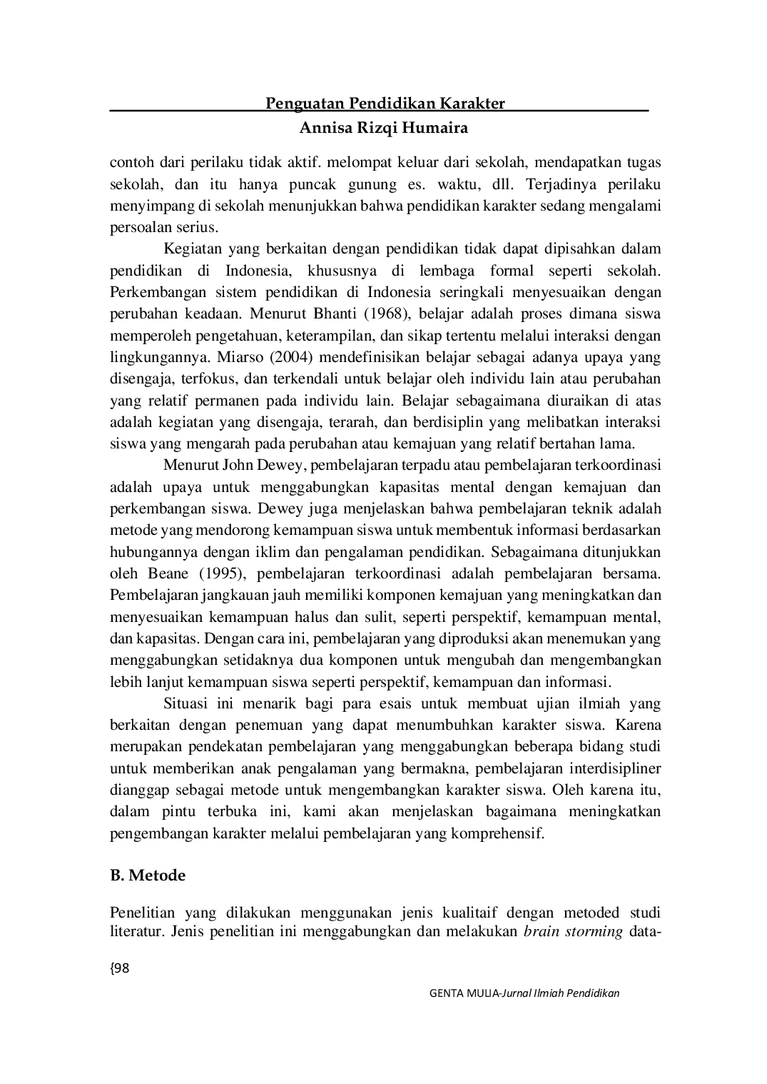 JURIS Penguatan Pendidikan Karakter Melalui Pembelajaran Terpadu Di Sekolah Dasar