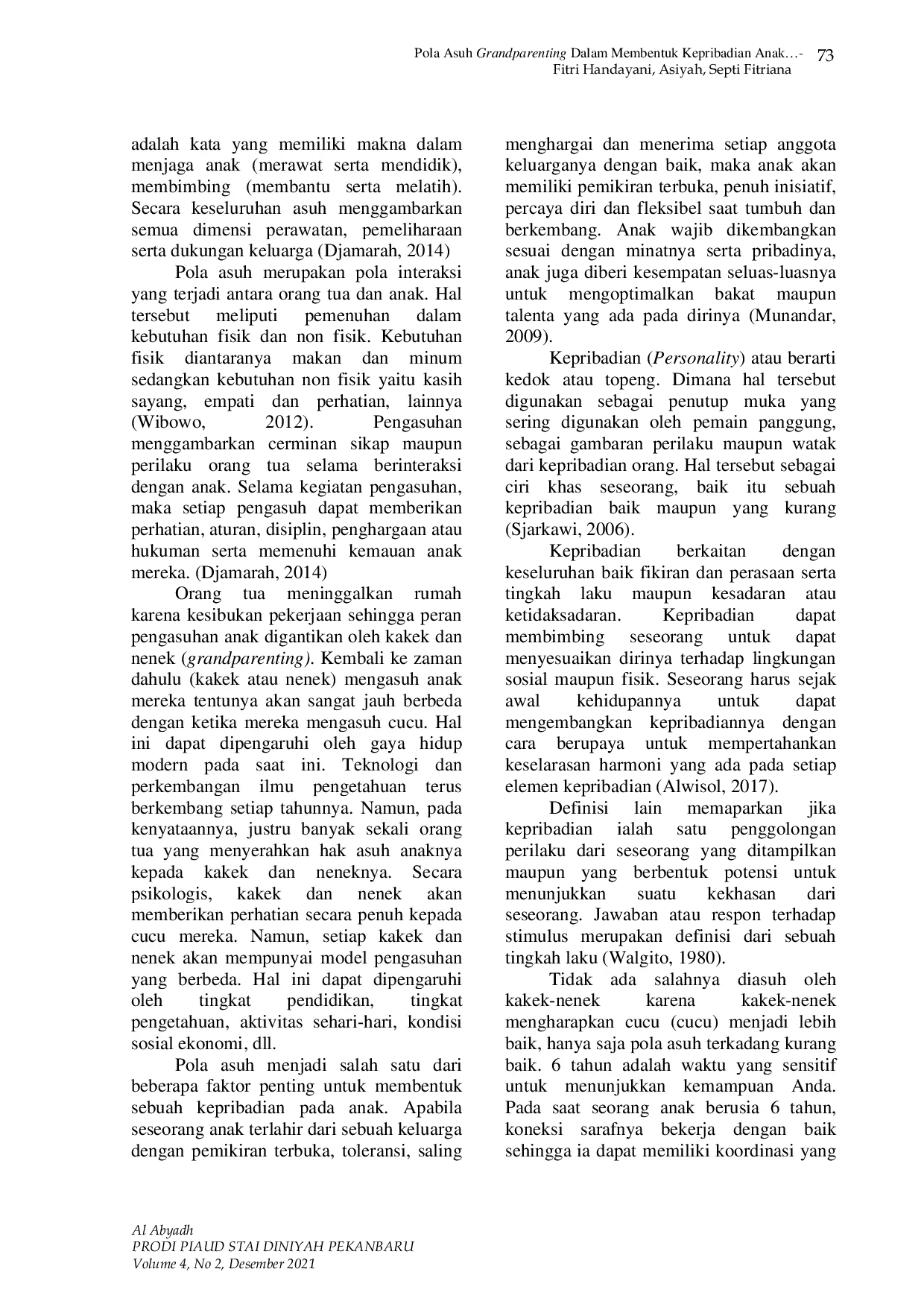 JURIS Pola Asuh Grandparenting Dalam Membentuk Kepribadian Anak Usia 4 6 Tahun