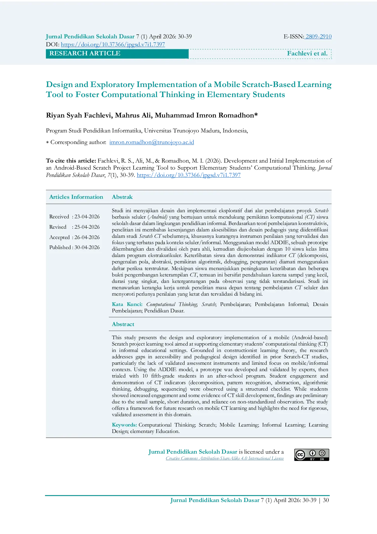 JURIS Design and Exploratory Implementation of a Mobile Scratch Based Learning Tool to Foster Computational Thinking in Elementary Students