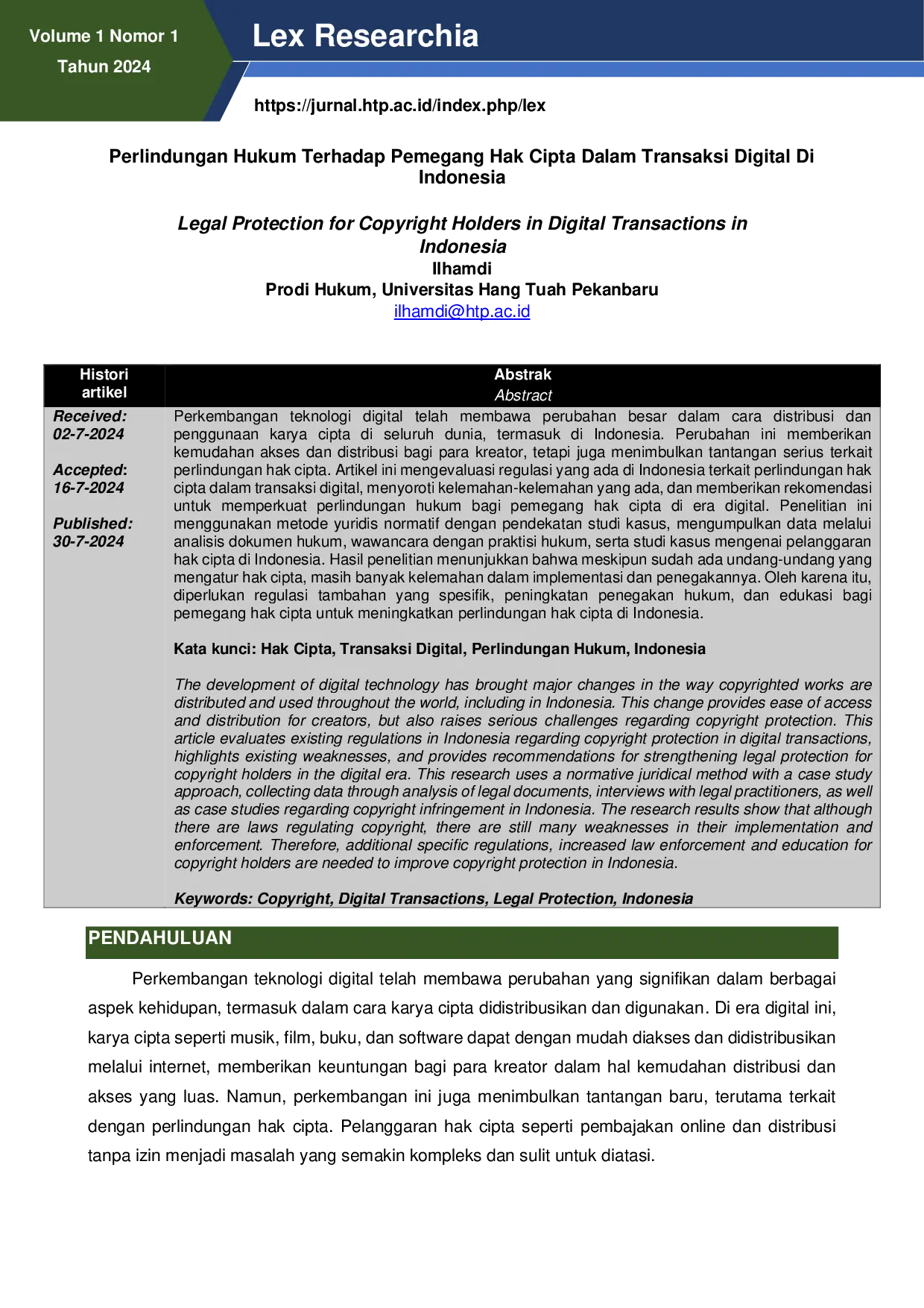 JURIS Legal Protection for Copyright Holders in Digital Transactions in Indonesia Perlindungan Hukum Terhadap Pemegang Hak Cipta Dalam Transaksi Digital Di Indonesia