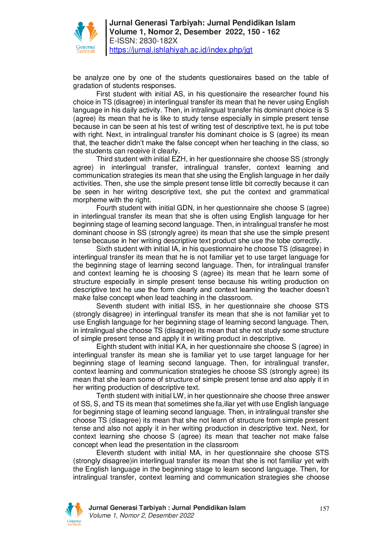 JURIS The analysis of students error in using simple present tense in writing descriptive text at the eight grade students of mtsn2 deli serdang