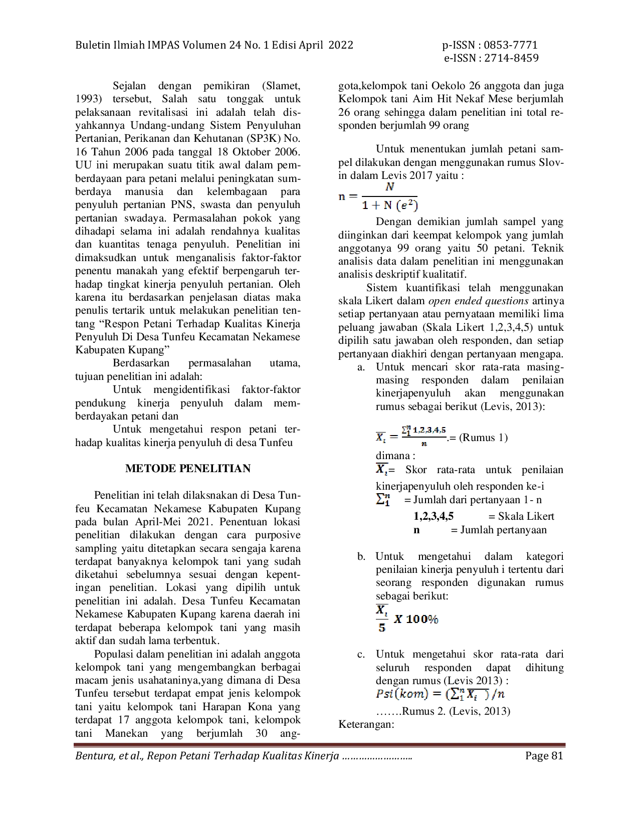 JURIS Respon Petani Terhadap Kualitas Kinerja Penyuluh Di Desa Tunfeu Kecamatan Nekamese Kabupaten Kupang