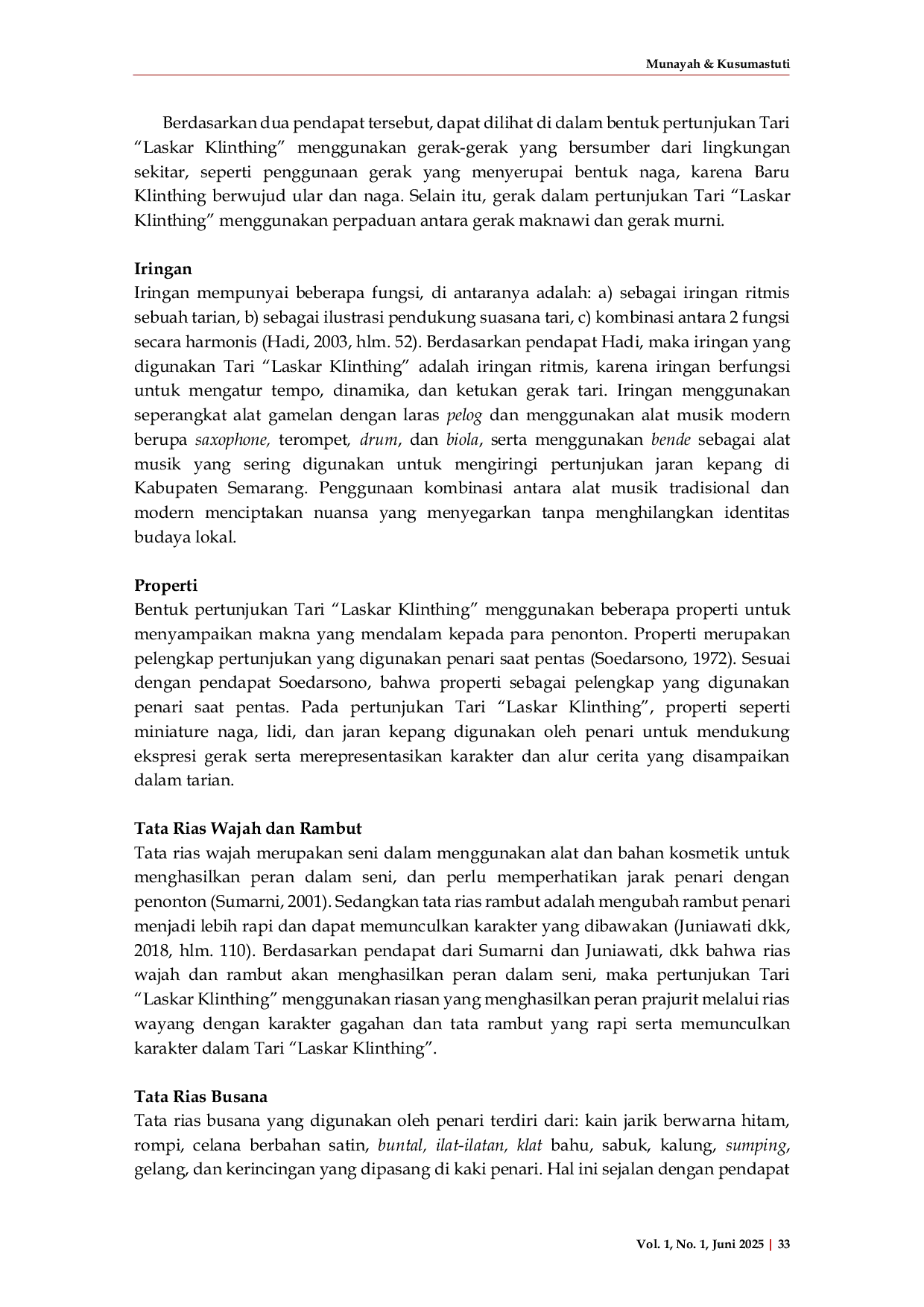 JURIS Bentuk Pertunjukan Tari Laskar Klinthing di Sanggar Tari Kemrincing Kecamatan Ambarawa Kabupaten Semarang