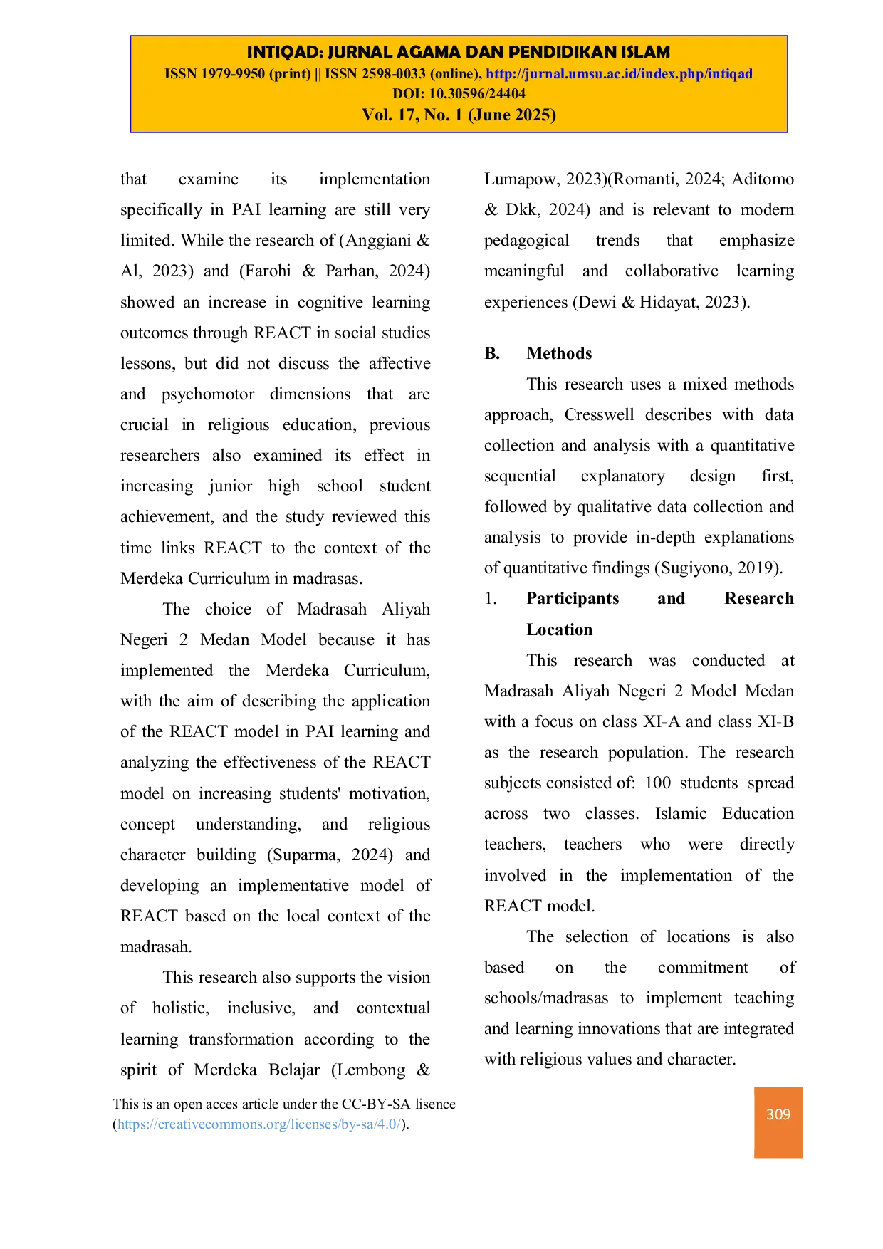 JURIS Implementation of the REACT Learning Model Relating Experiencing Applying Cooperating Transferring in Islamic Education Lessons at Madrasahs in the Merdeka Curriculum