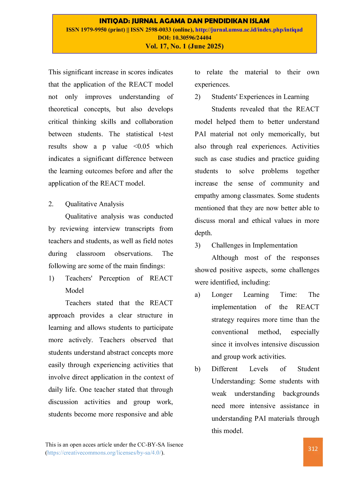 JURIS Implementation of the REACT Learning Model Relating Experiencing Applying Cooperating Transferring in Islamic Education Lessons at Madrasahs in the Merdeka Curriculum