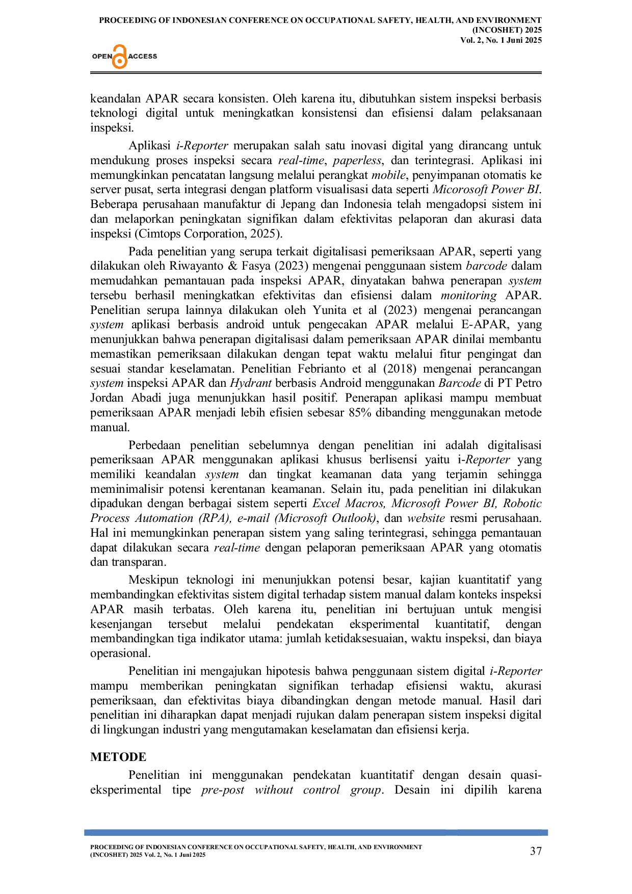 JURIS Optimasi Pemeriksaan Alat Pemadam Api Ringan APAR Berbasis Digital Dengan I Reporter