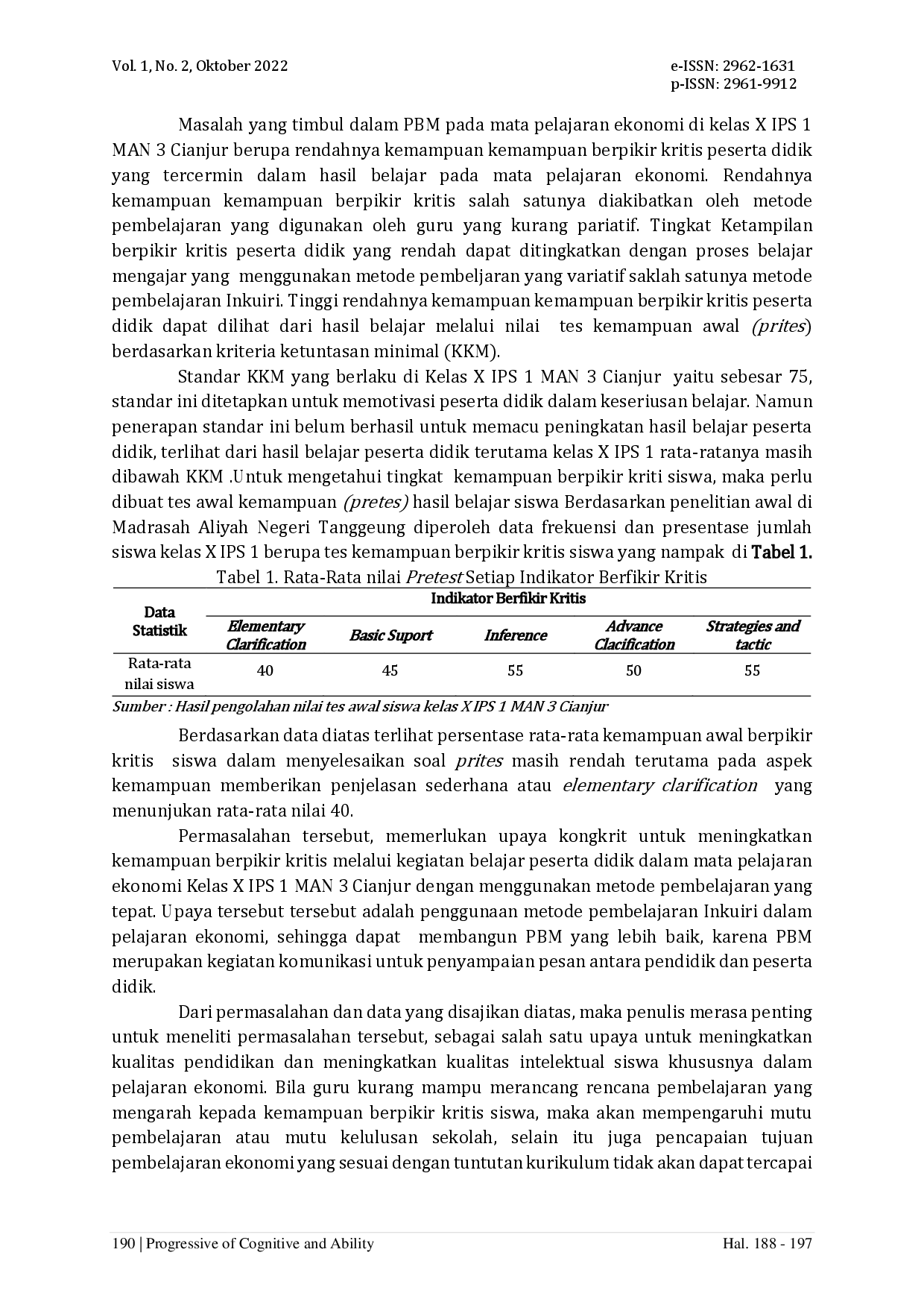 juris Penelitian Tindakan Kelas Pengaruh Metode Pembelajaran Inkuiri Terhadap Keterampilan Berpikir Kritis Siswa