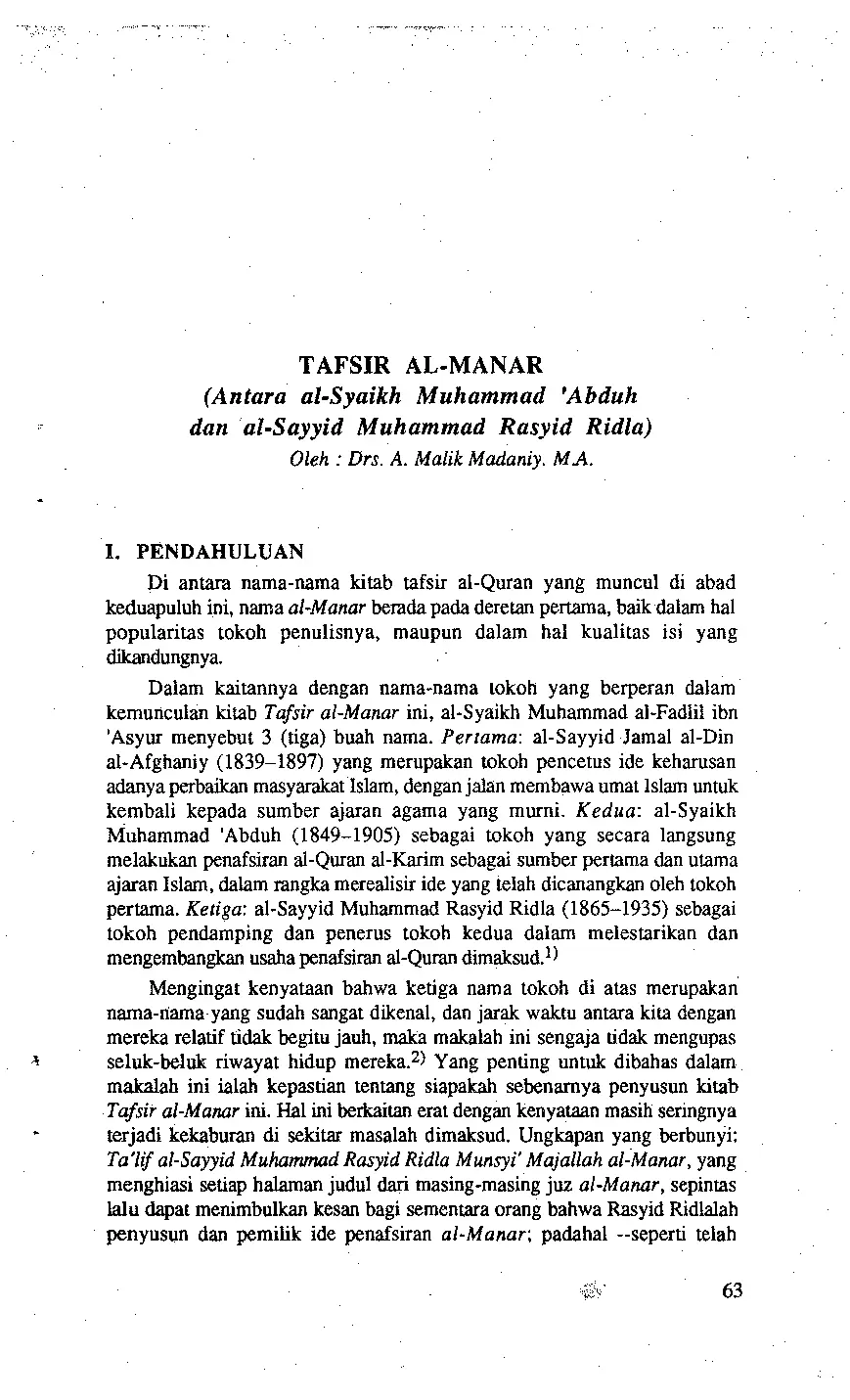 juris Tafsir Al Manar Antara al Syaikh Muhammad Abduh dan al Sayyid Muhammad Rasyid Ridla