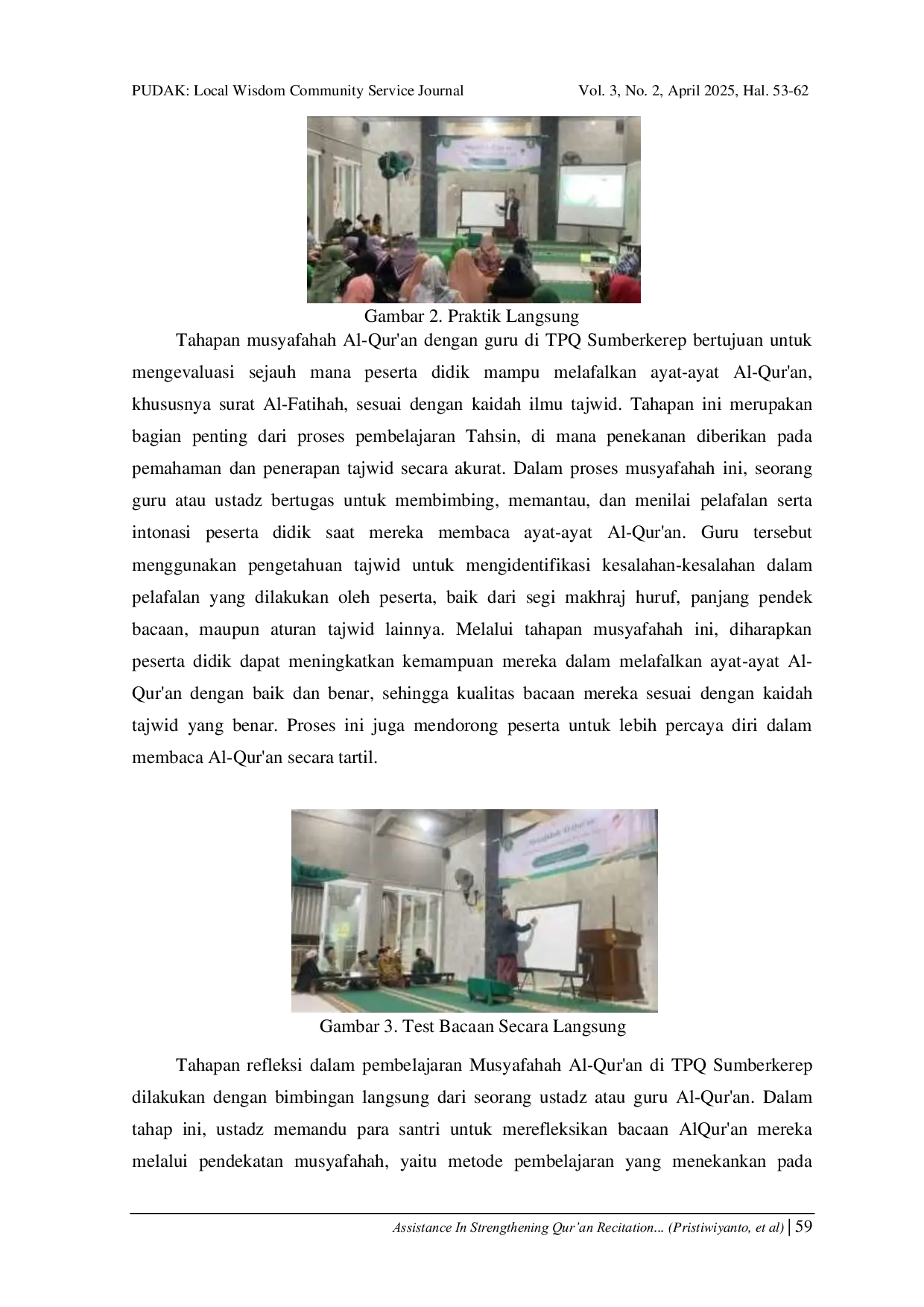 JURIS Assistance In Strengthening Qur an Recitation Through The Talaqqi Method To Improve The Quality Of Reading In TPQ At Sumberkerep Village