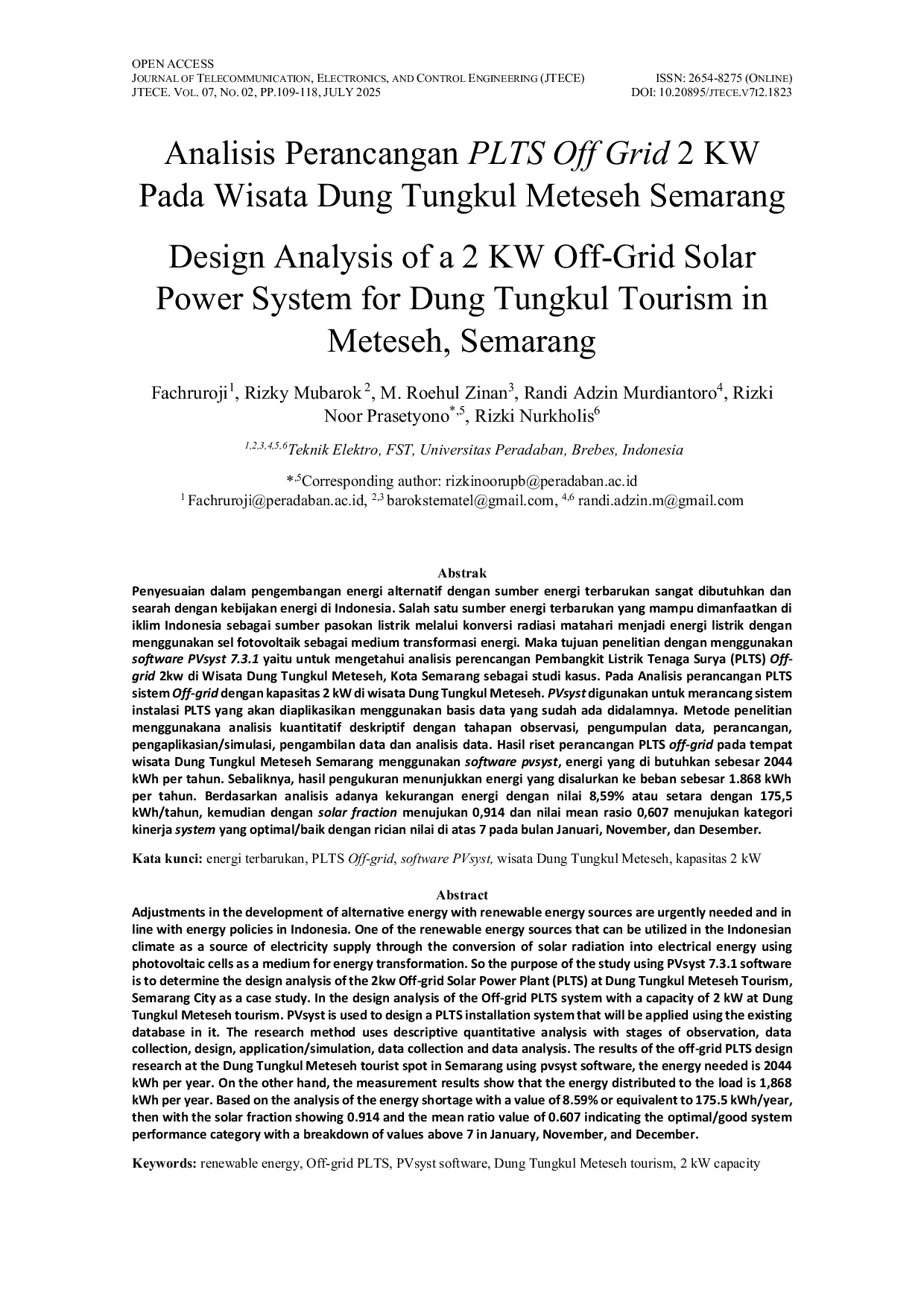 JURIS Analisis Perancangan PLTS Off Grid 2 KW Pada Wisata Dung Tungkul Meteseh Semarang