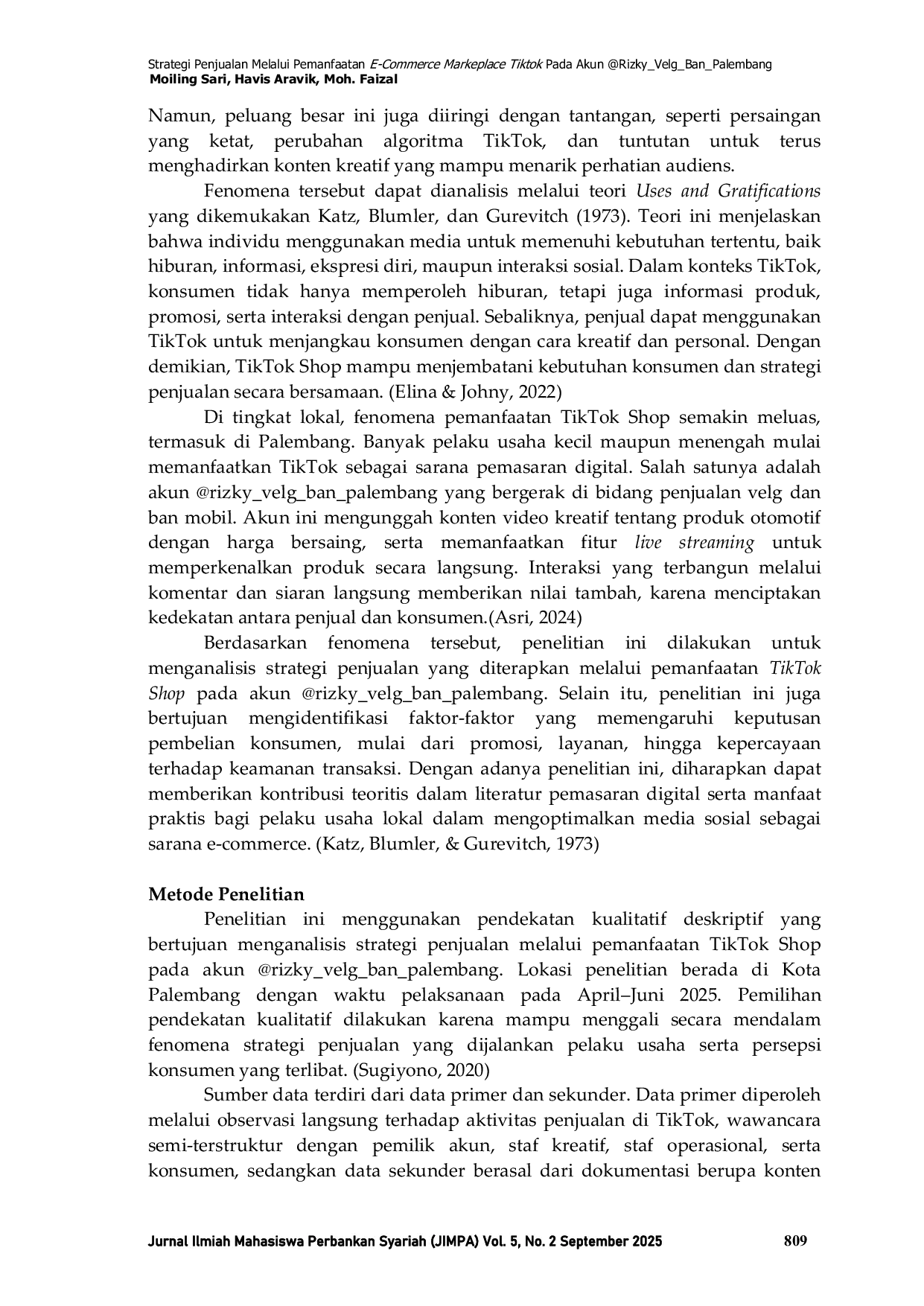 JURIS Strategi Penjualan Melalui Pemanfaatan E Commerce Markeplace Tiktok Pada Akun Rizky Velg Ban Palembang