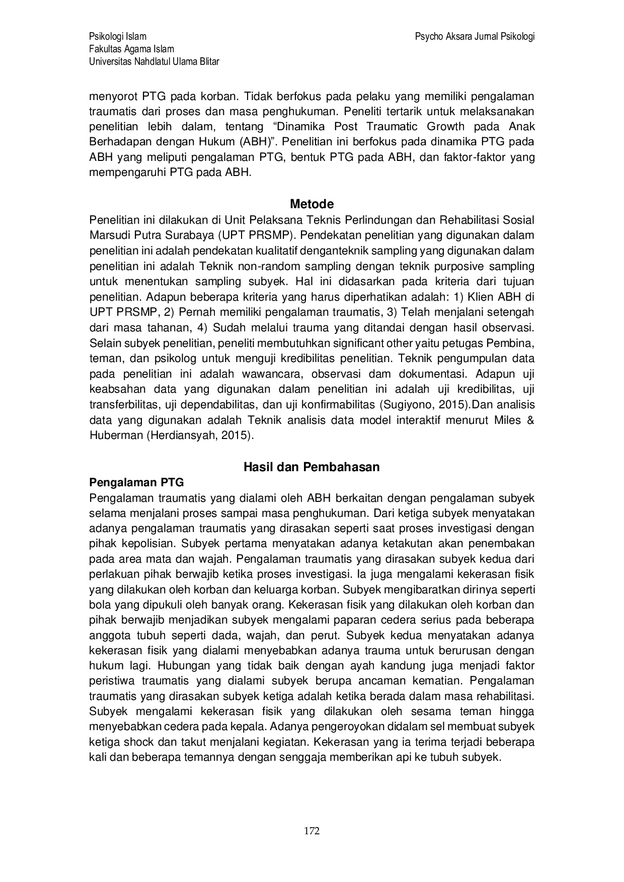 JURIS Dinamika Post Traumatic Growth Pada Anak Berhadapan Dengan Hukum ABH