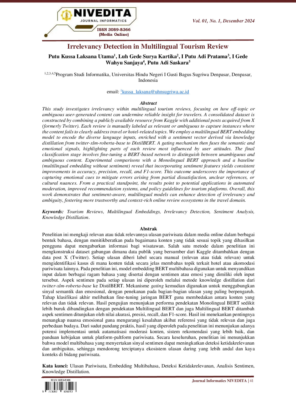 juris Irrelevancy Detection in Multilingual Tourism Review