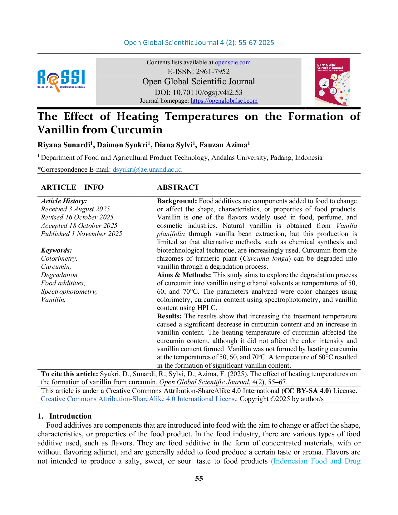 JURIS The Effect of Heating Temperatures on the Formation of Vanillin from Curcumin
