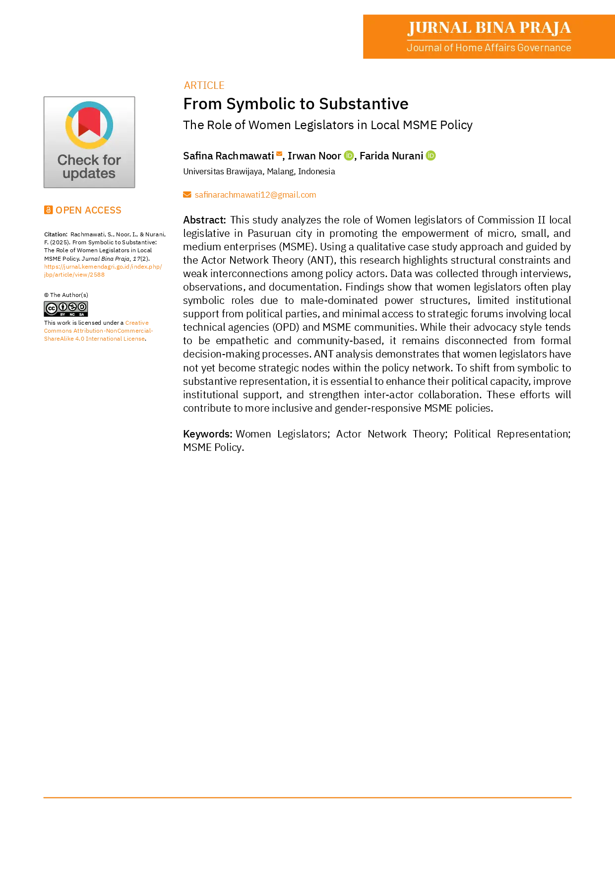 juris Dari Simbolik ke Substantif Peran Anggota DPRD Perempuan dalam Kebijakan UMKM di Daerah