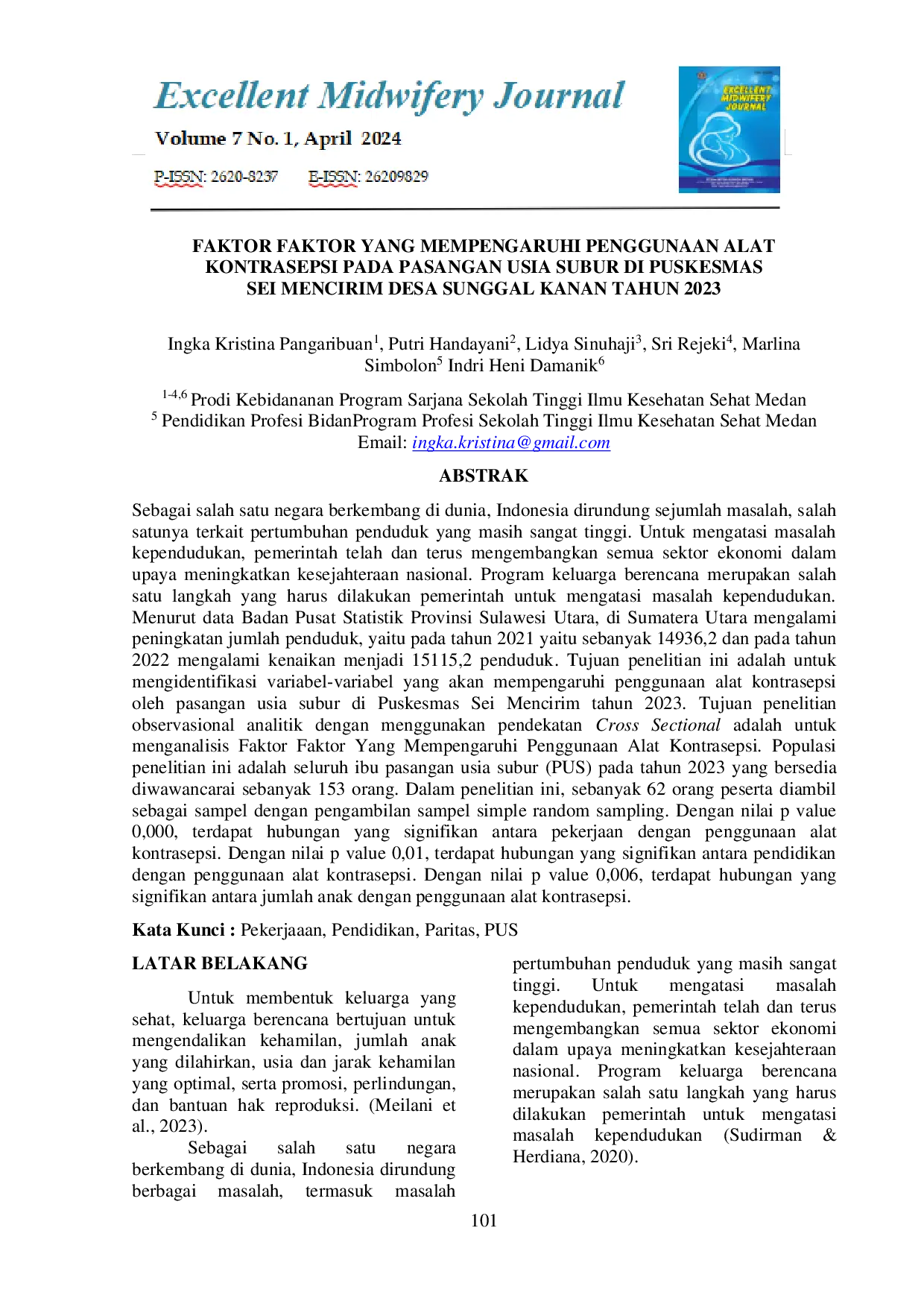 JURIS Faktor Faktor Yang Mempengaruhi Penggunaan Alat Kontrasepsi Pada Pasangan Usia Subur Di Puskesmas Sei Mencirim Desa Sunggal Kanan Tahun 2023