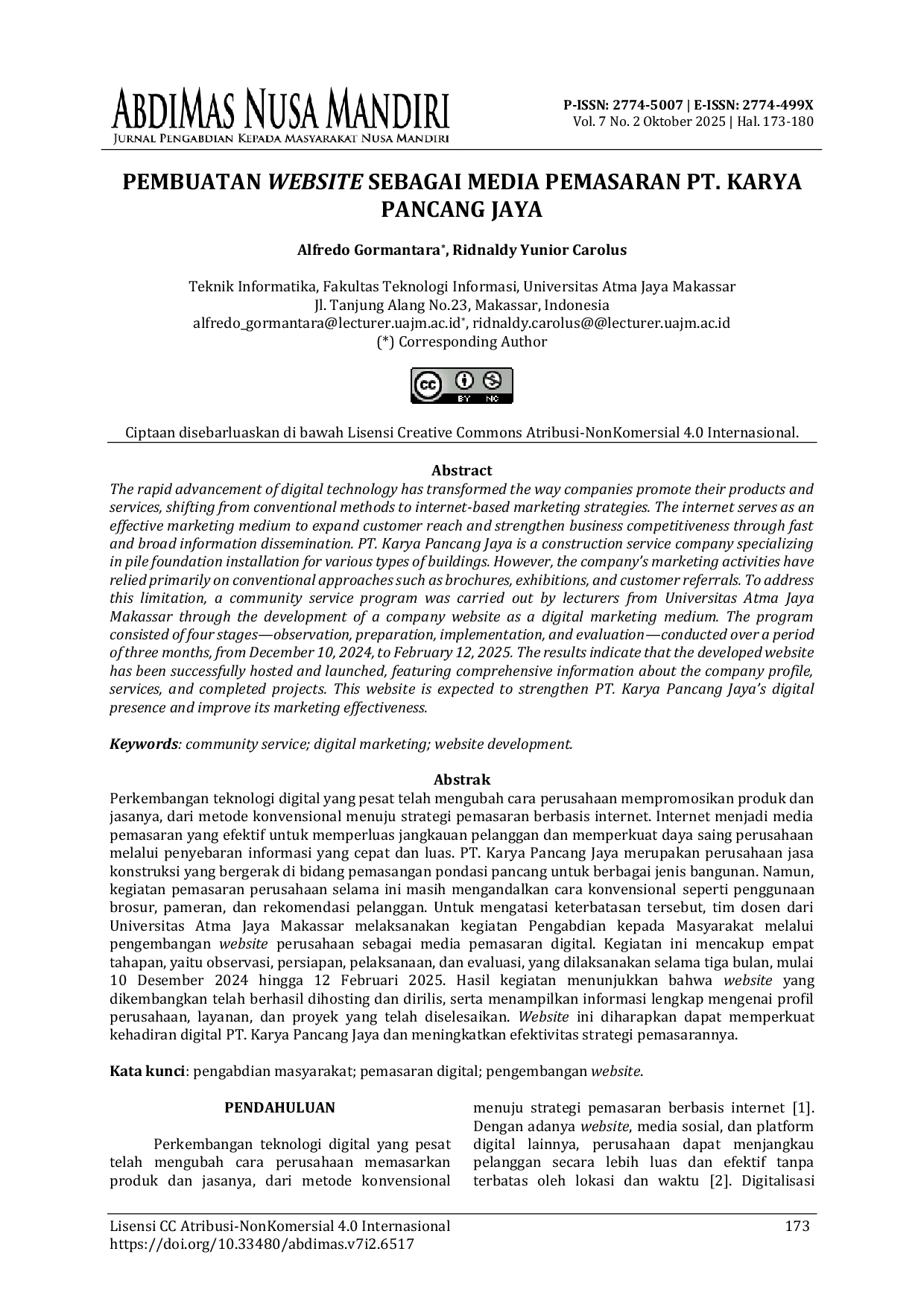 JURIS PEMBUATAN WEBSITE SEBAGAI MEDIA PEMASARAN PT KARYA PANCANG JAYA