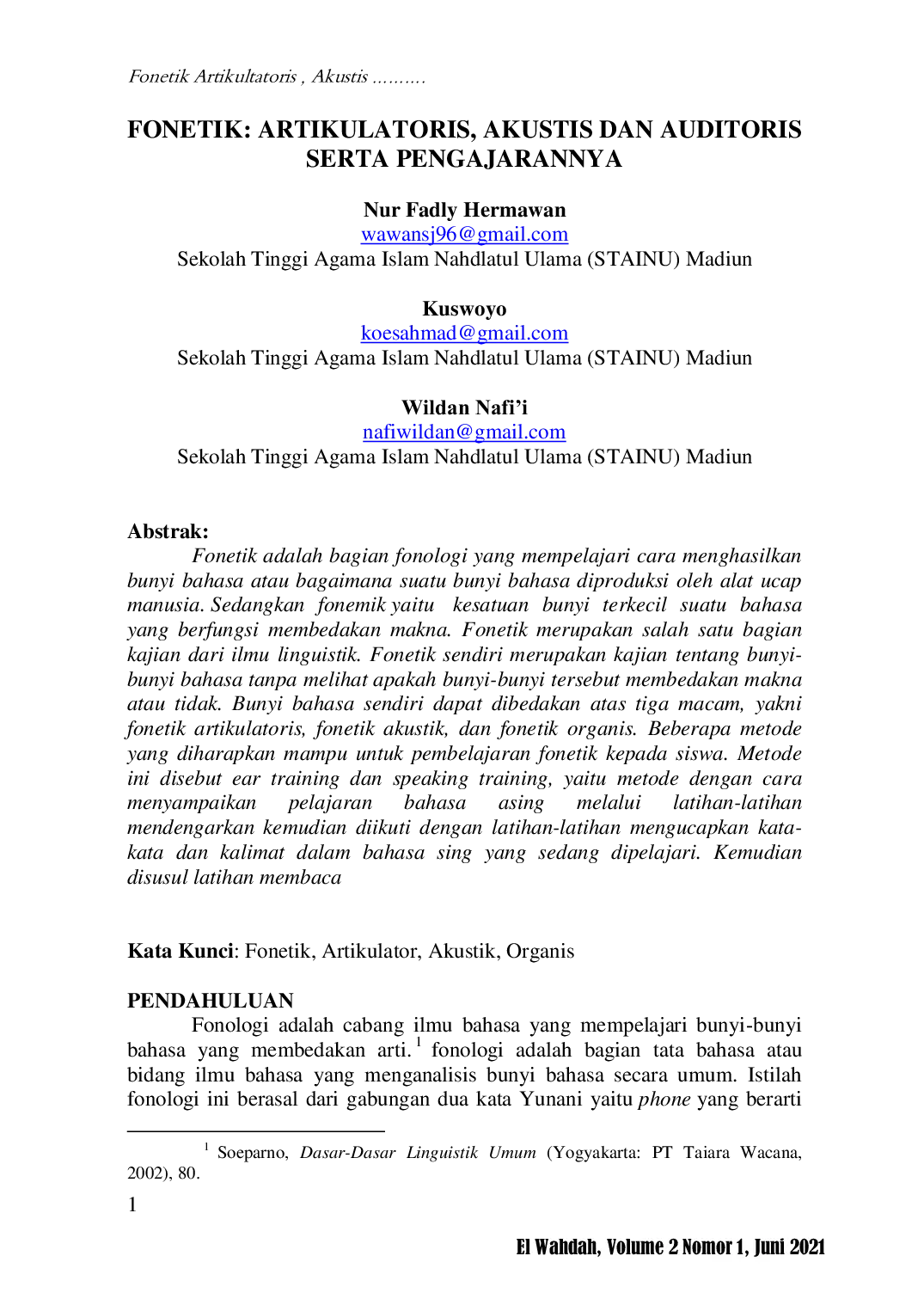 JURIS Fonetik Artikulatoris Akustis dan Auditoris serta Pengajarannya