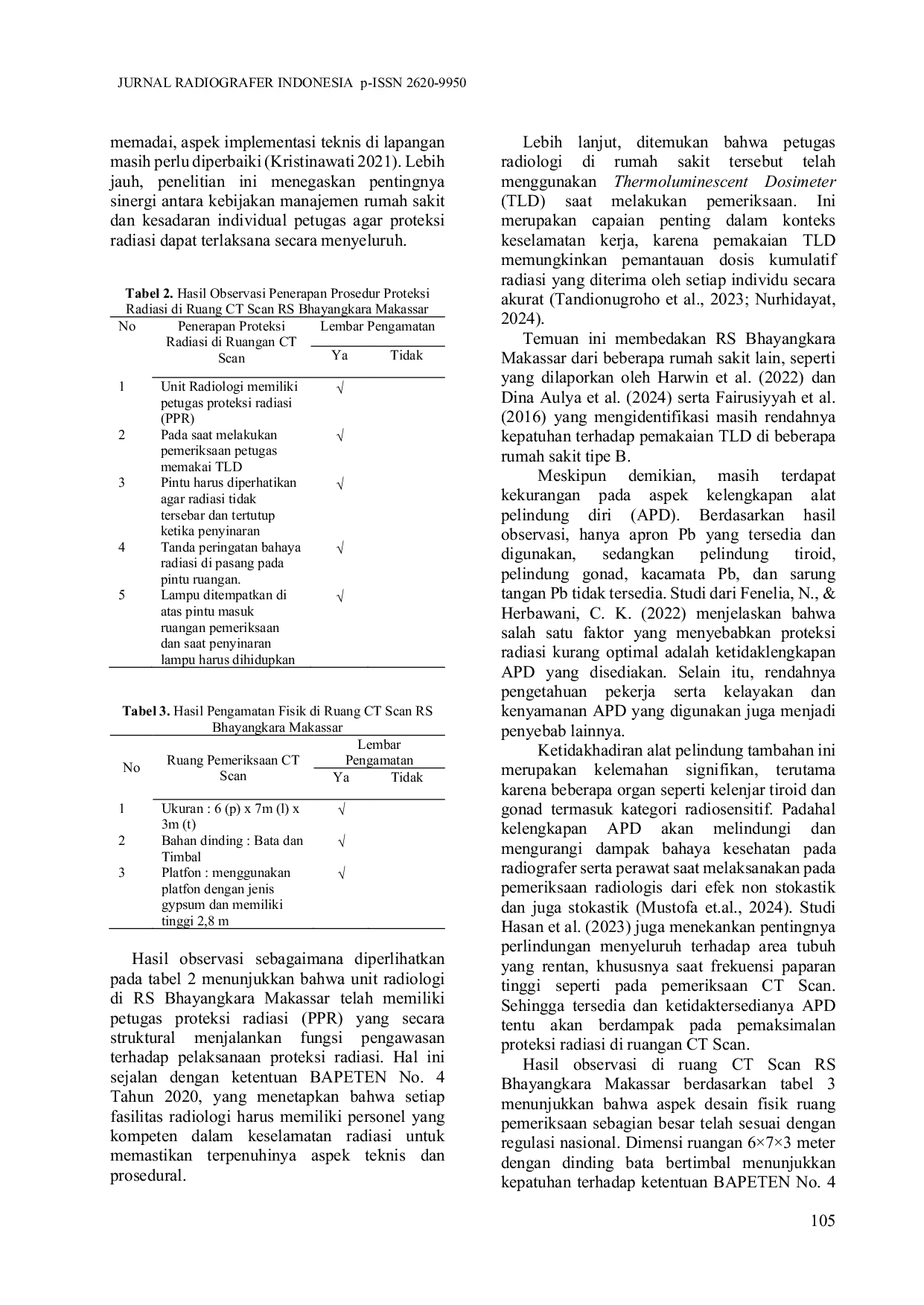 JURIS Analisis Efektivitas Penerapan Proteksi Radiasi pada Ruangan CT Scan di Rumah Sakit Bhayangkara Makassar