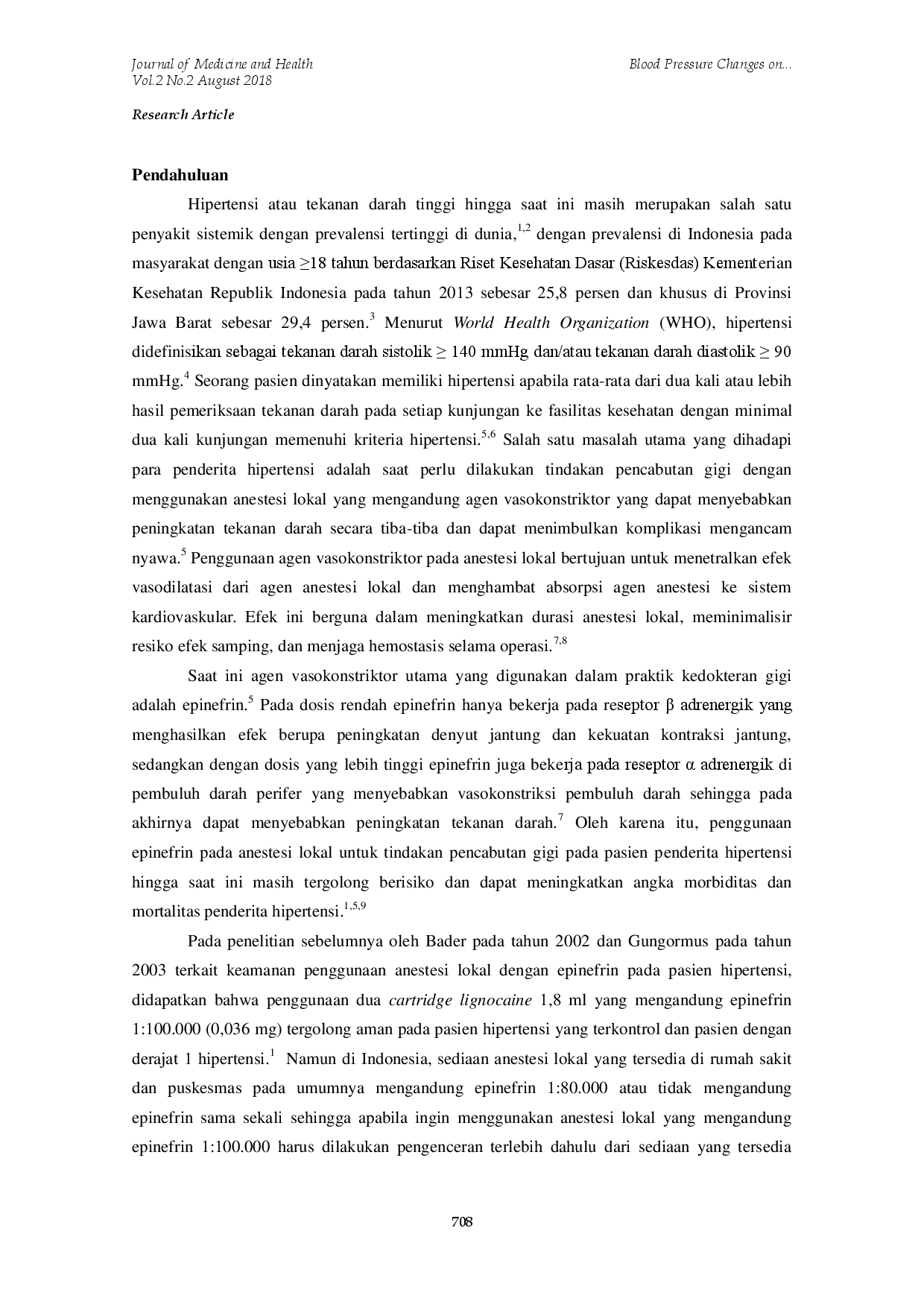 juris Blood Pressure Changes on Tooth Extraction Using Local Anesthesia Contains 1 80 000 Epinephrine at Jatinangor Primary Health Care