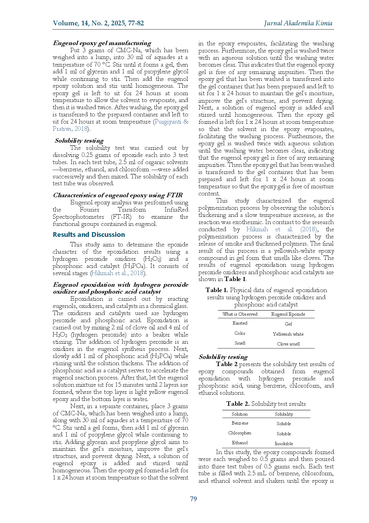 juris Epoxidation of Eugenol from Clove Oil Syzygium aromaticum Using HCCOCC Oxidizer and HCEPOCE Catalyst