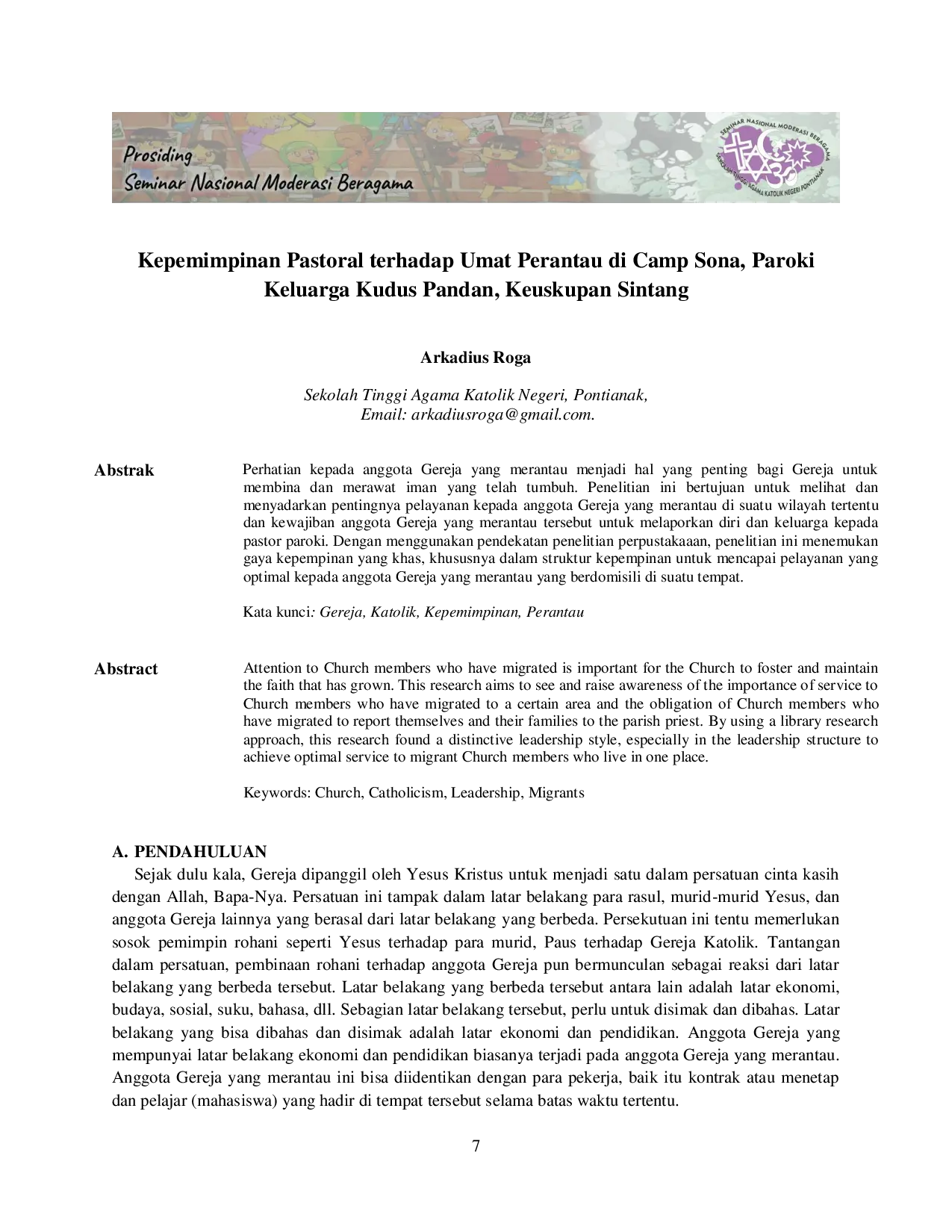 JURIS Kepemimpinan Pastoral terhadap Umat Perantau di Camp Sona Paroki Keluarga Kudus Pandan Keuskupan Sintang