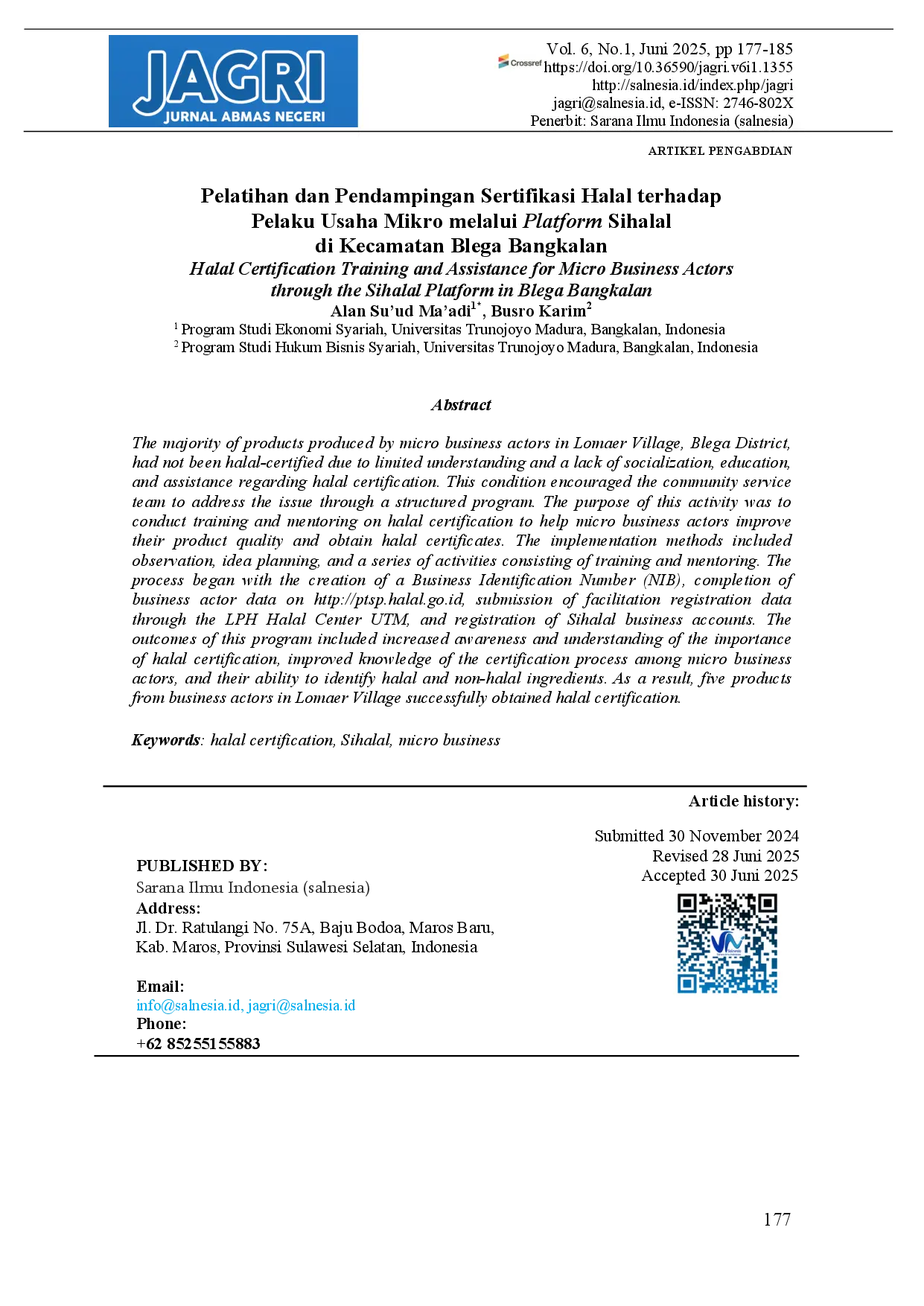juris Halal Certification Training and Assistance for Micro Business Actors through the Sihalal Platform in Blega Bangkalan