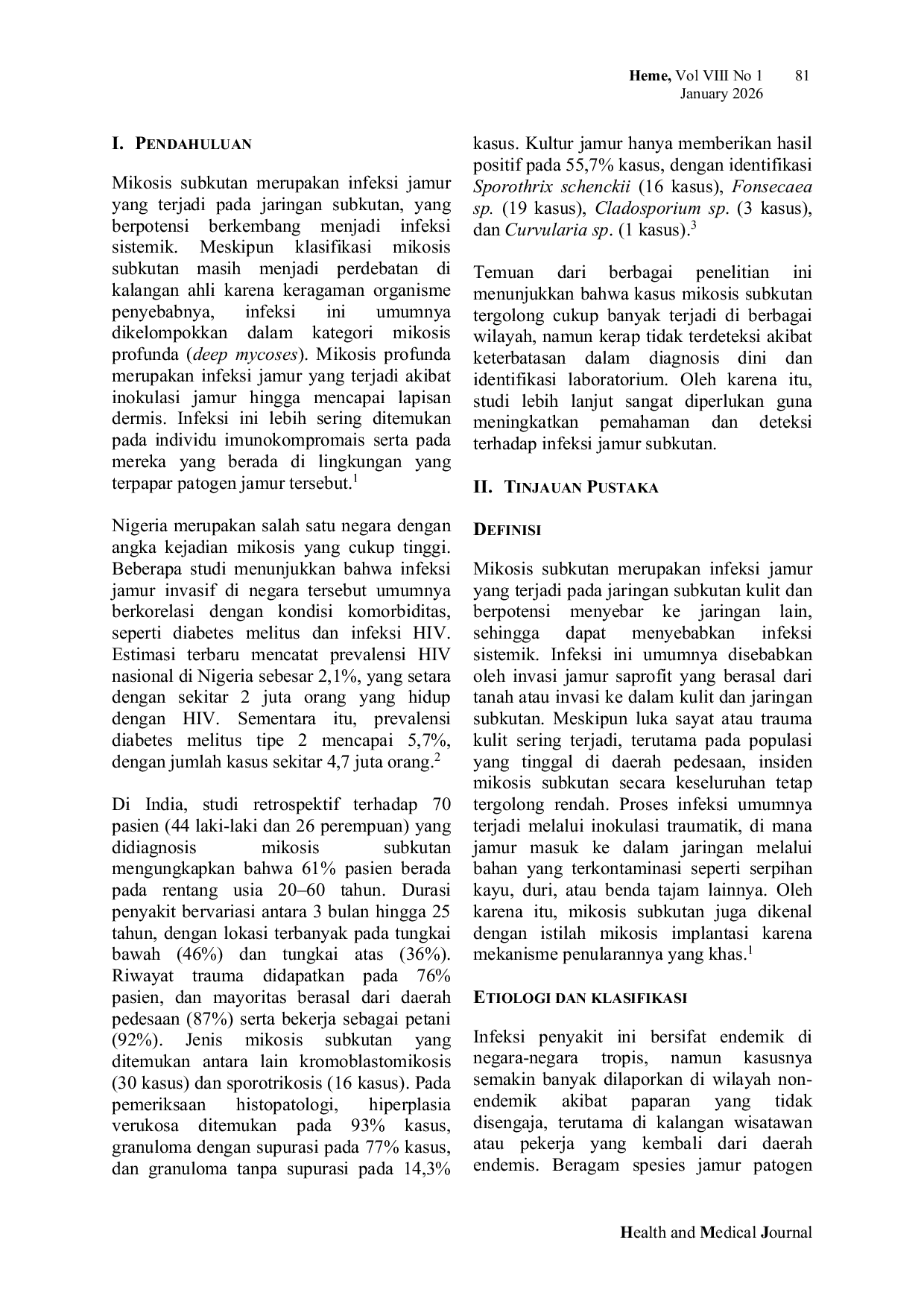 JURIS Mikosis Subkutan Tinjauan Komprehensif Terkait Diagnosis Tatalaksana Serta Tantangan Diagnostik