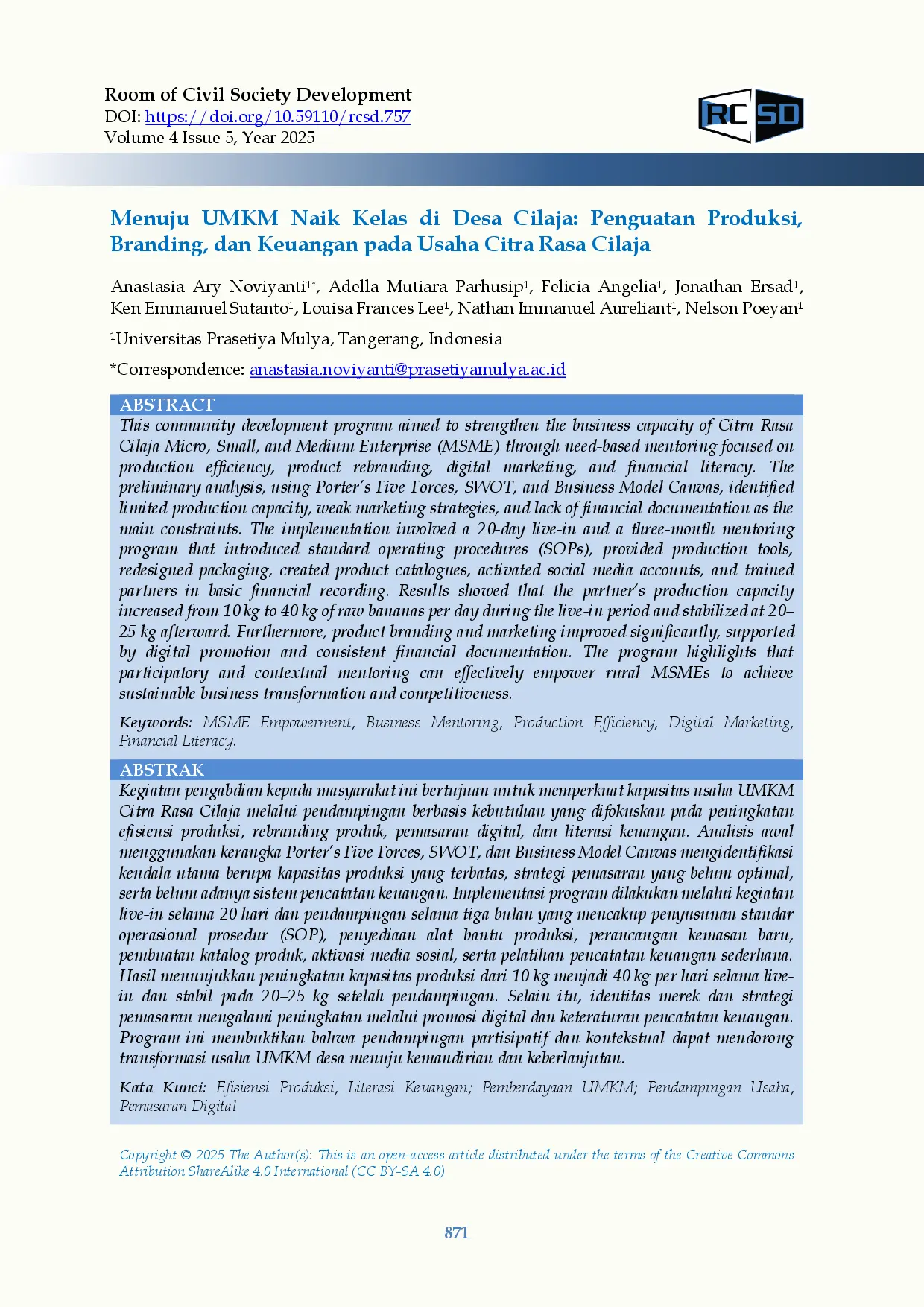 juris Menuju UMKM Naik Kelas di Desa Cilaja Penguatan Produksi Branding dan Keuangan pada Usaha Citra Rasa Cilaja