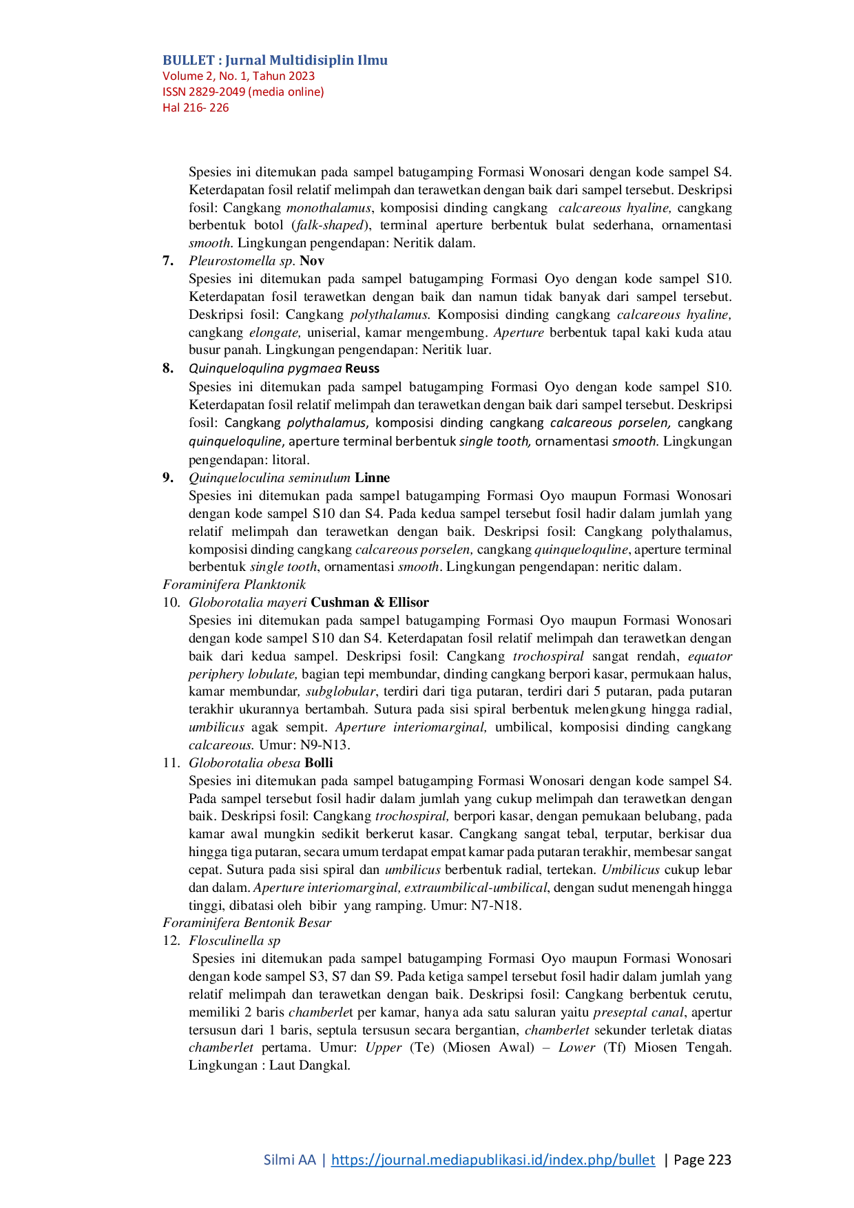 JURIS A Analisis Fosil Foraminifera Formasi Wonosari dan Formasi Oyo Pembentuk Morfologi Karst Gunung Sewu Bagian Timur