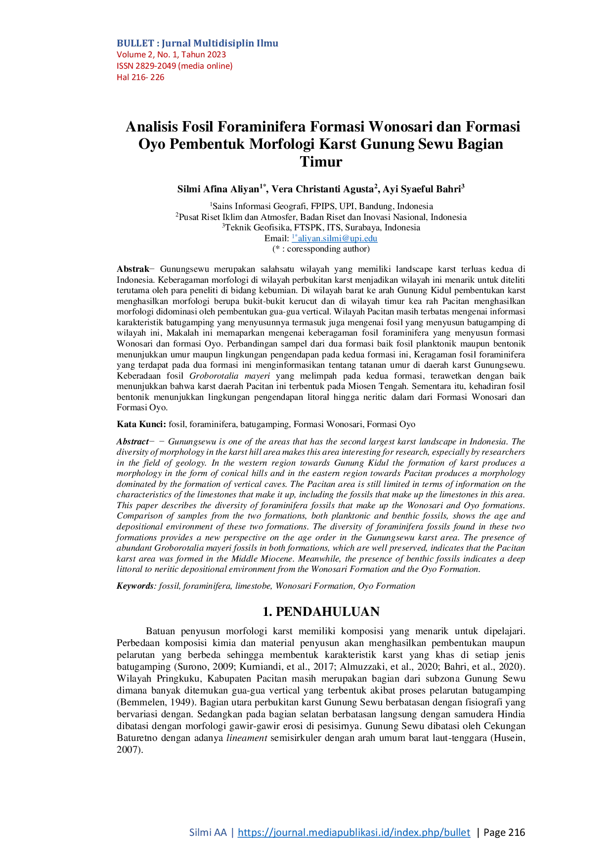 JURIS A Analisis Fosil Foraminifera Formasi Wonosari dan Formasi Oyo Pembentuk Morfologi Karst Gunung Sewu Bagian Timur